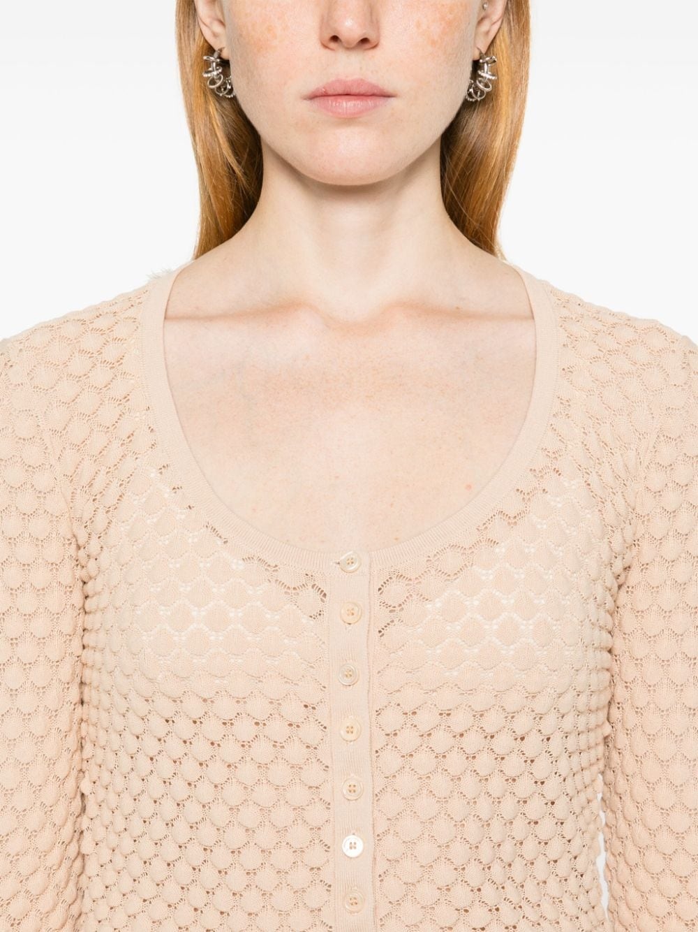 cropped pointelle-knit cardigan - 5