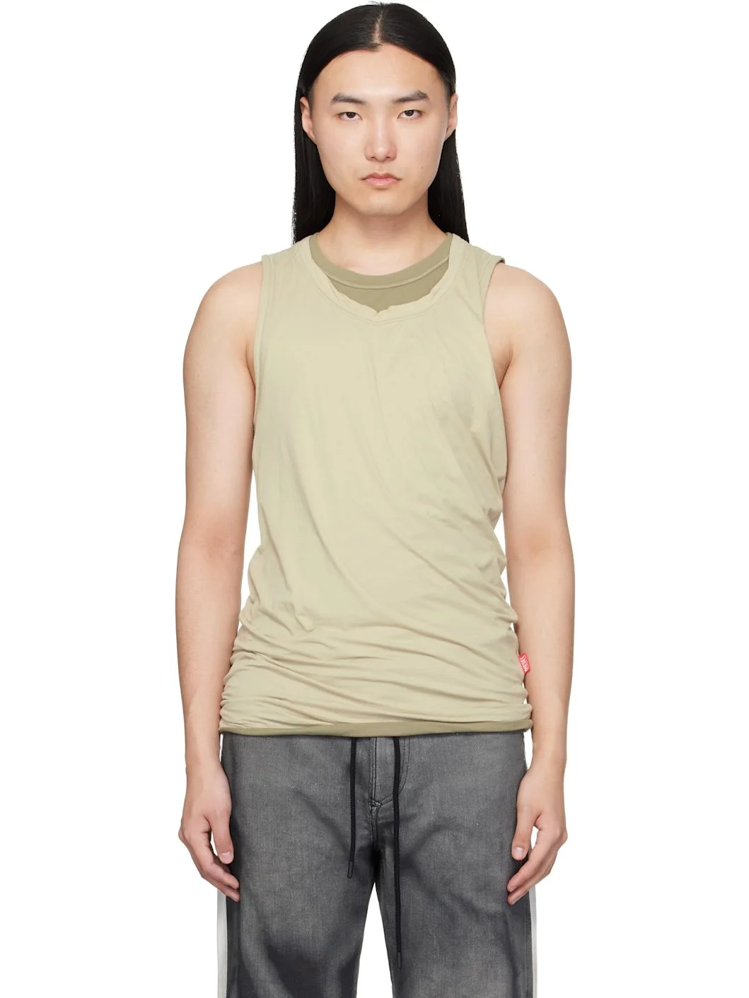 Beige T-Dred-Plain Tank Top - 1