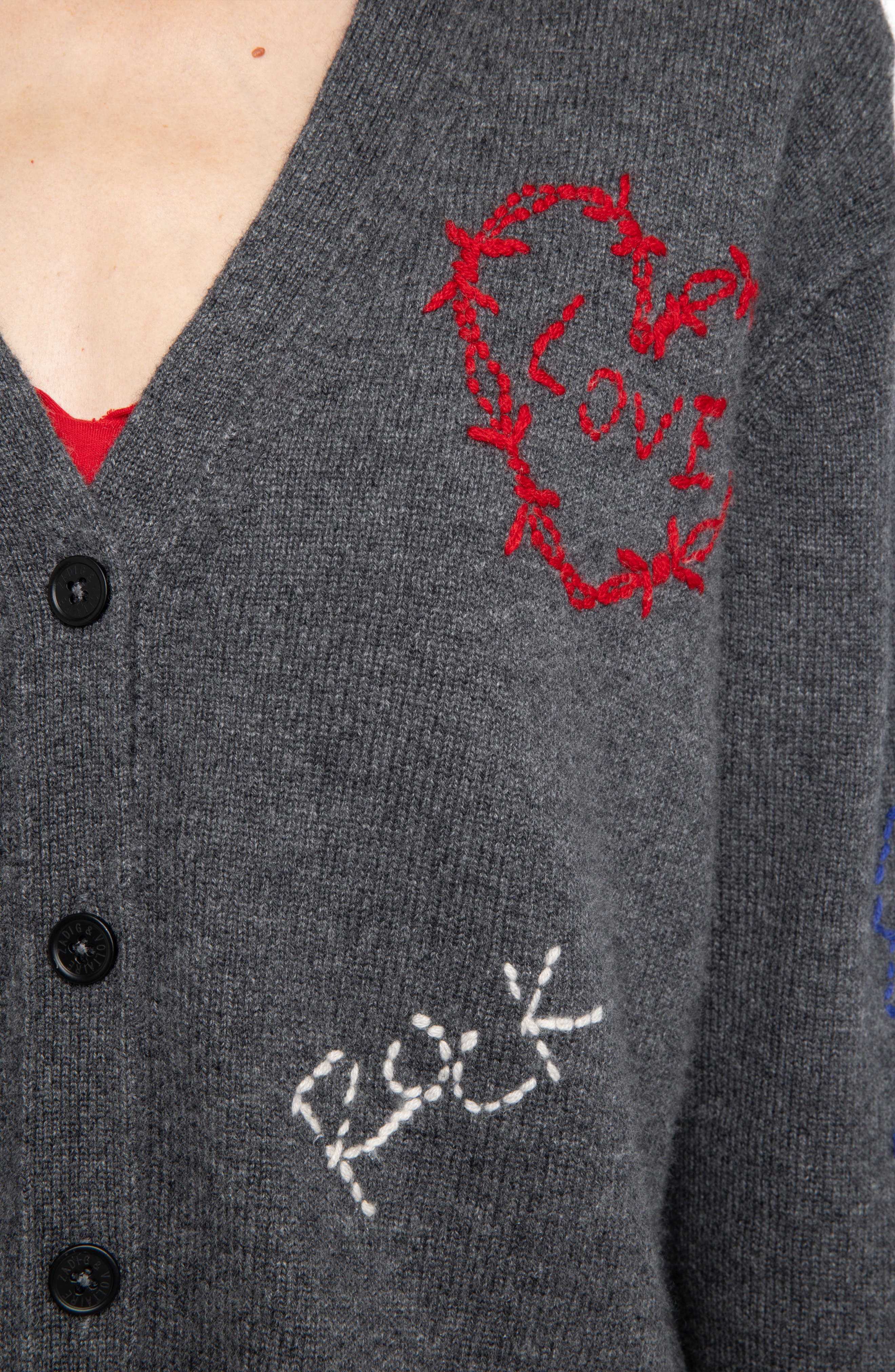 Zadig & Voltaire Mirkaz West Graph Embroidered Cashmere Cardigan in Anthracite at Nordstrom - 4