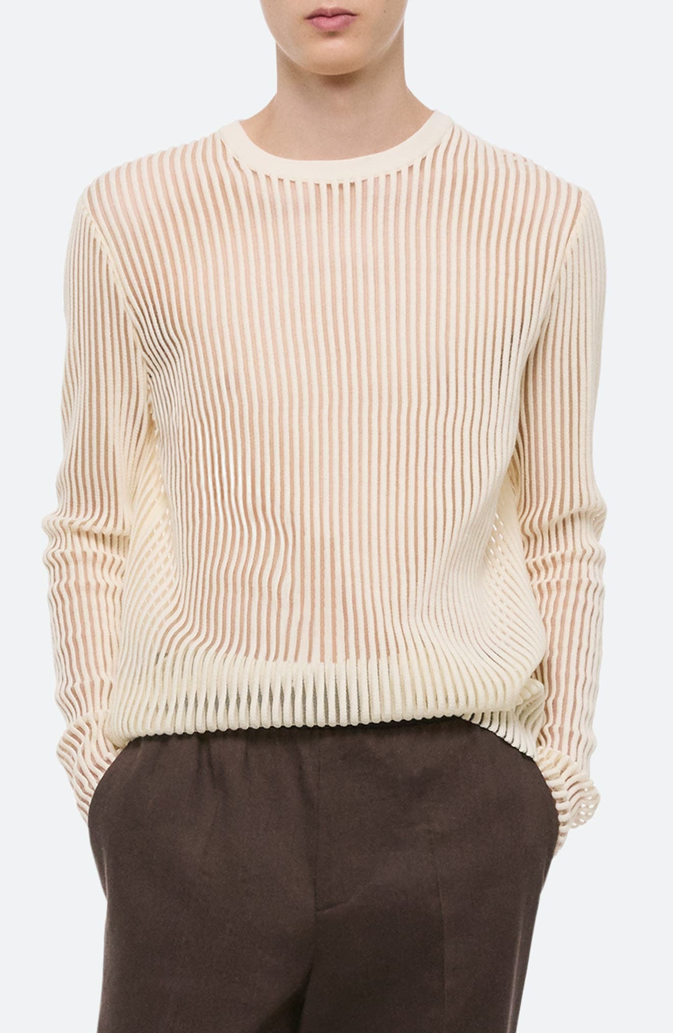 Helmut Lang Sheer Stripe Crewneck T-Shirt in Ivory at Nordstrom - 1