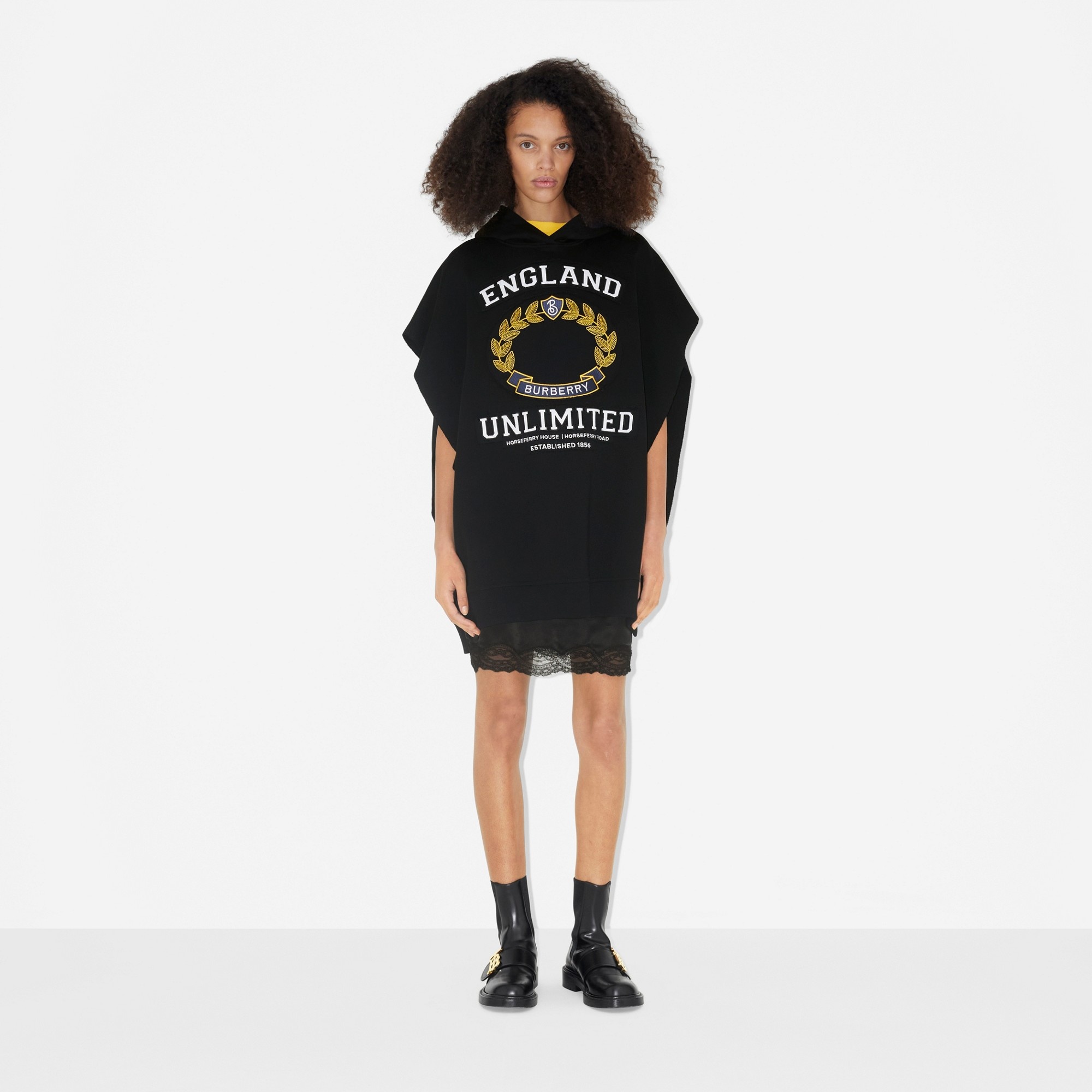 College Graphic Cotton Hooded Poncho - 5