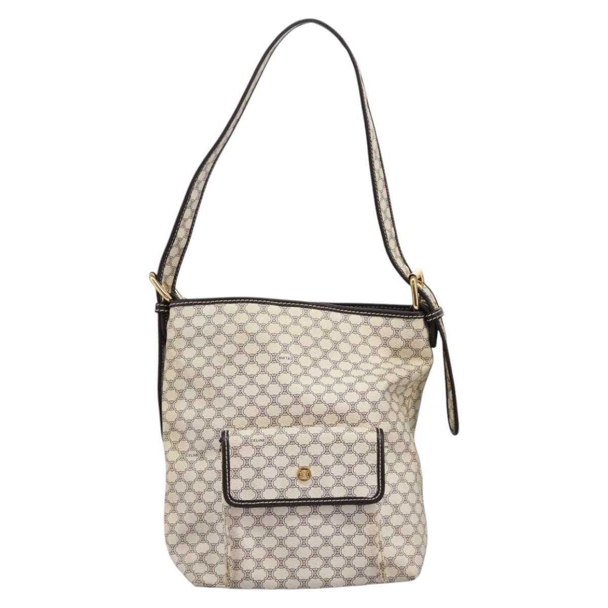 CELINE Macadam Canvas Shoulder Bag Pvc Leather White - 13