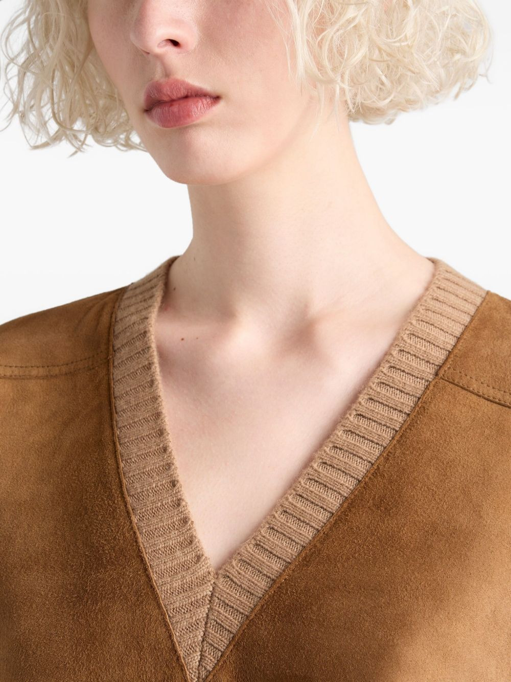 suede-panel V-neck sweater - 5