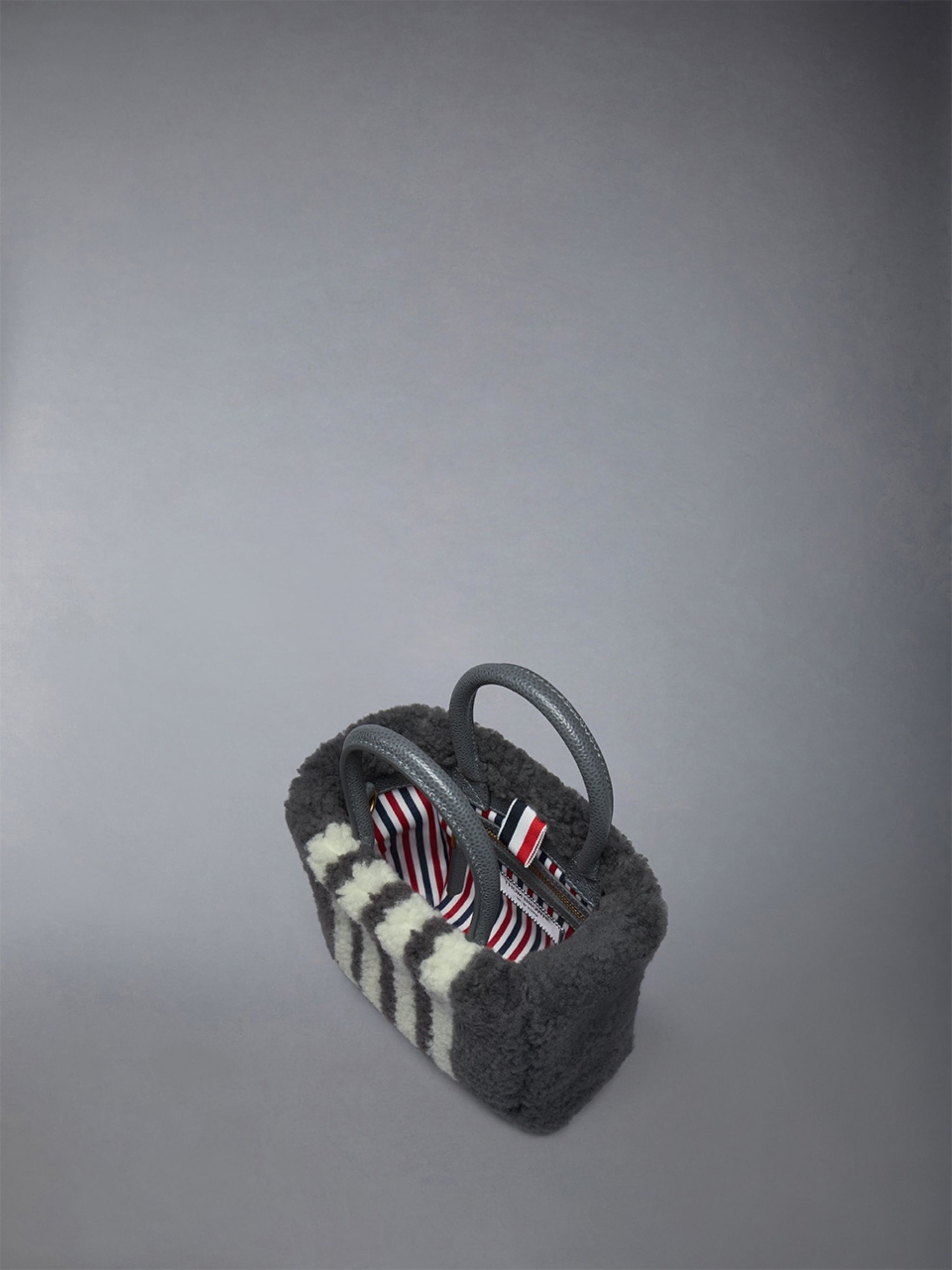 Small Book Tote W/ Intarsia 4bar in Curly Merino Shearling - 4