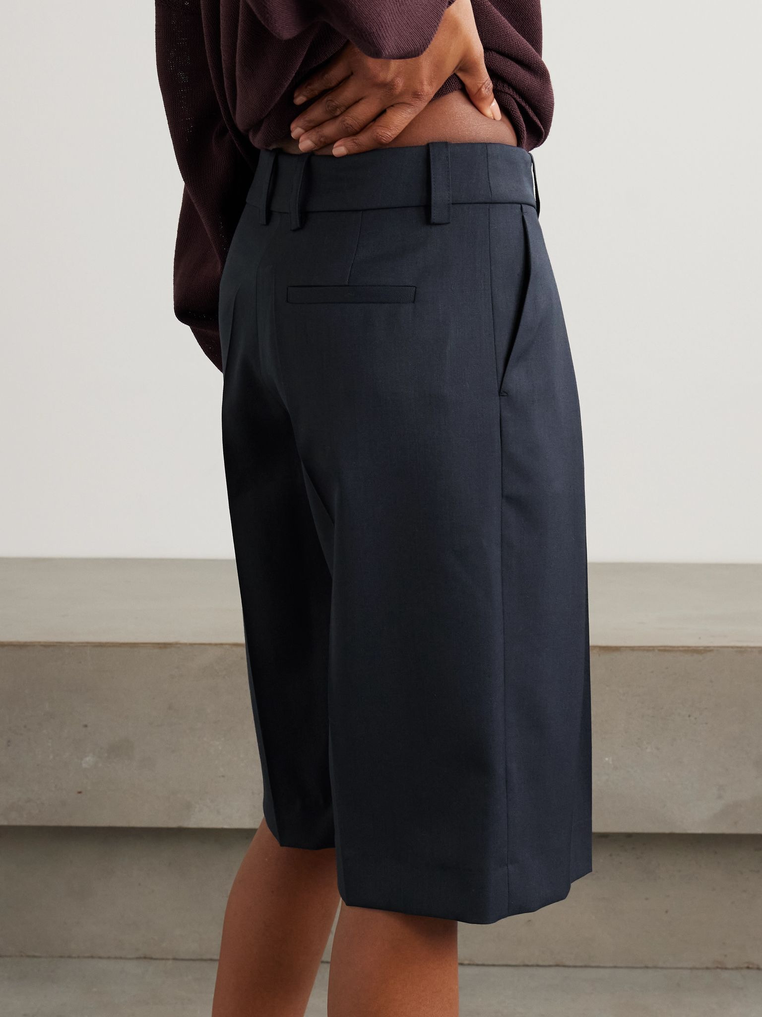 Bilbao pleated twill shorts Navy - 3