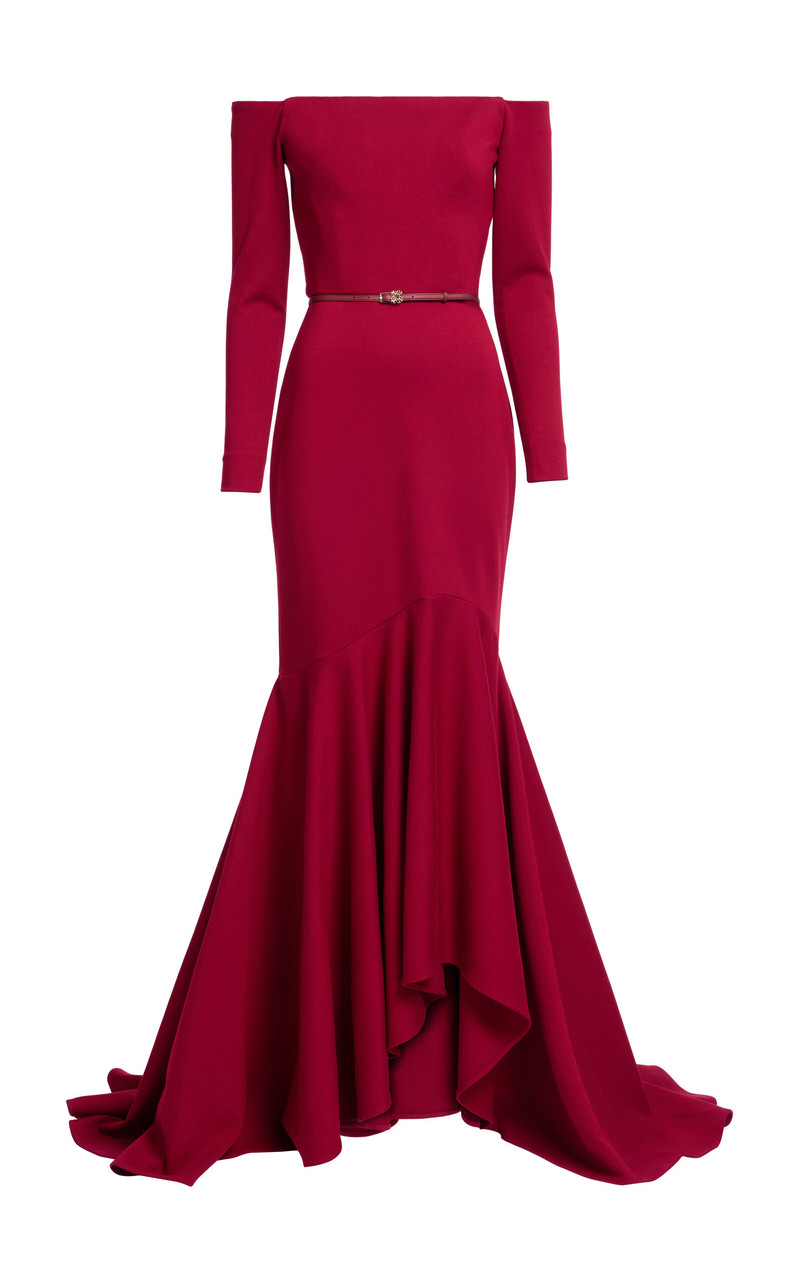 Fluted Jersey Off-The-Shoulder Maxi Dress red - 1