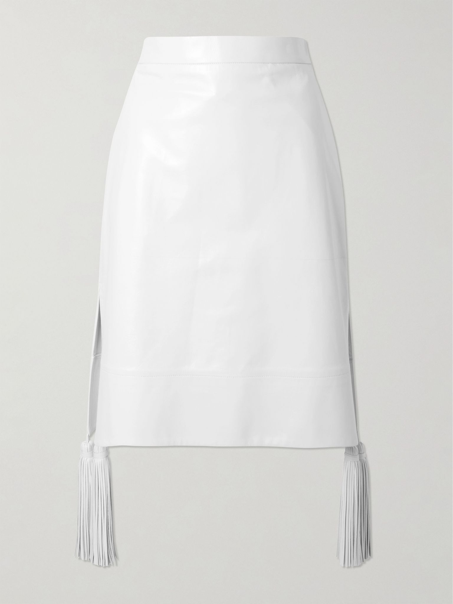 Tasseled glossed-leather midi skirt White - 1