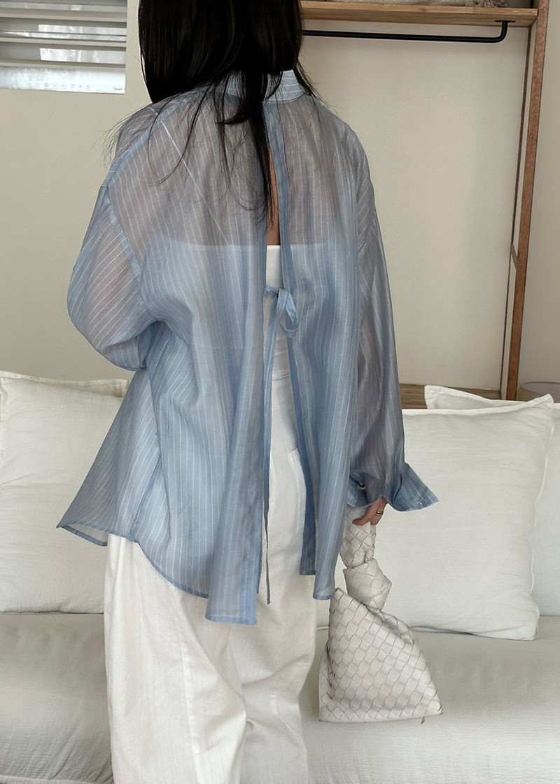 Kesin Open Back Shirt - Blue/White Stripe 5