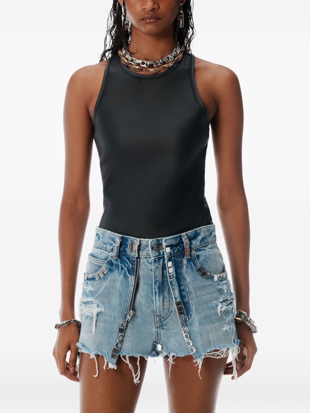 distressed denim shorts - 4