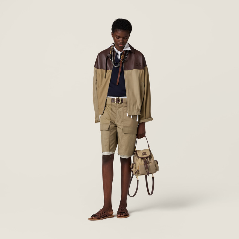 Miu Miu Chino and leather backpack outlook