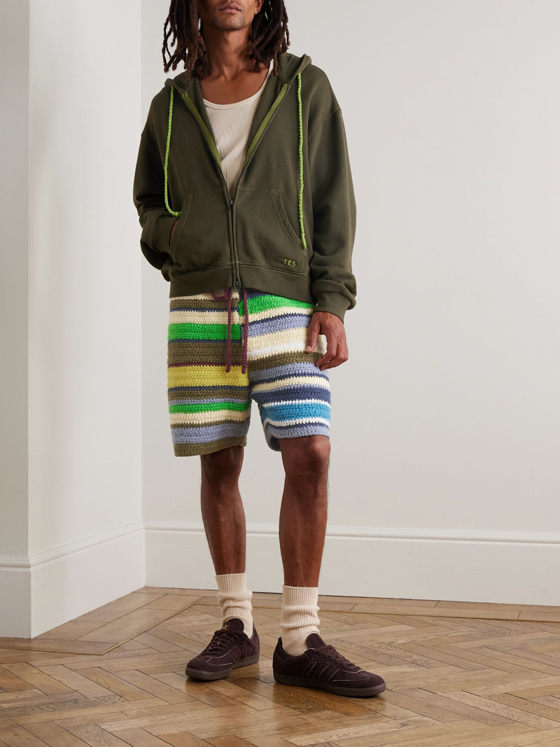 The Elder Statesman Embroidered Cotton and Cashmere-Blend Jersey Zip-Up Hoodie Green outlook