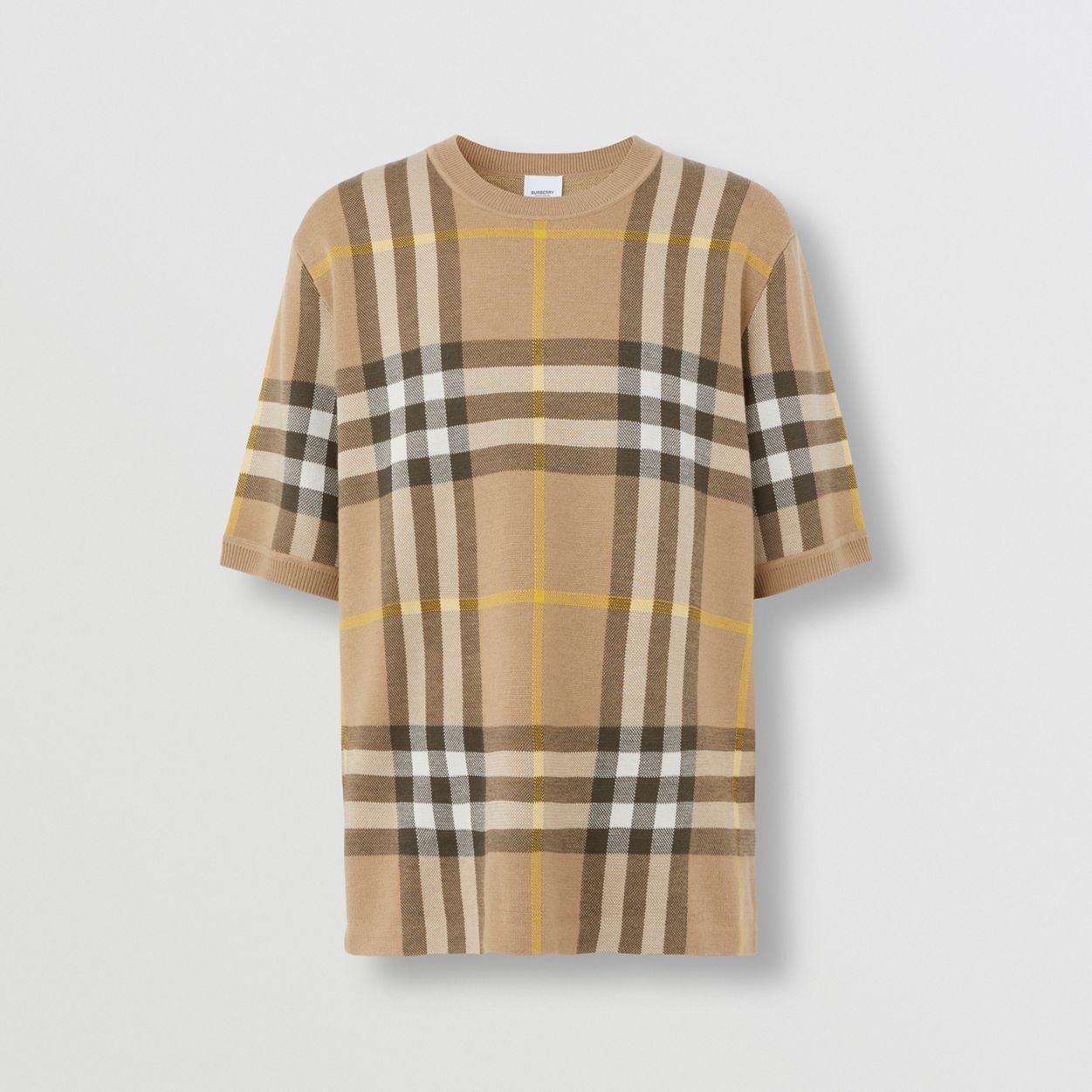 Short-sleeve Check Silk Wool Jacquard Top - 1