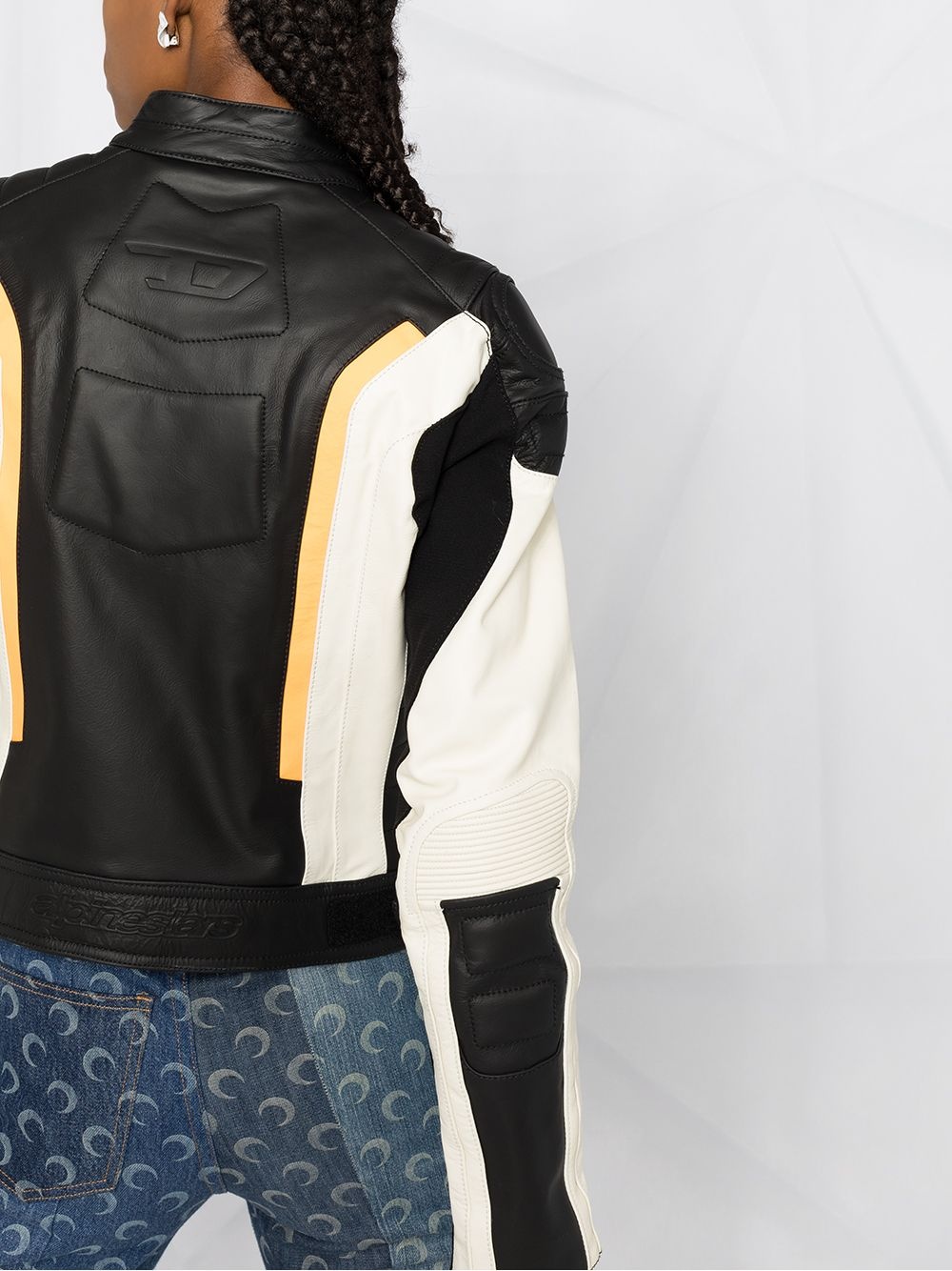 colour-block leather biker jacket - 3