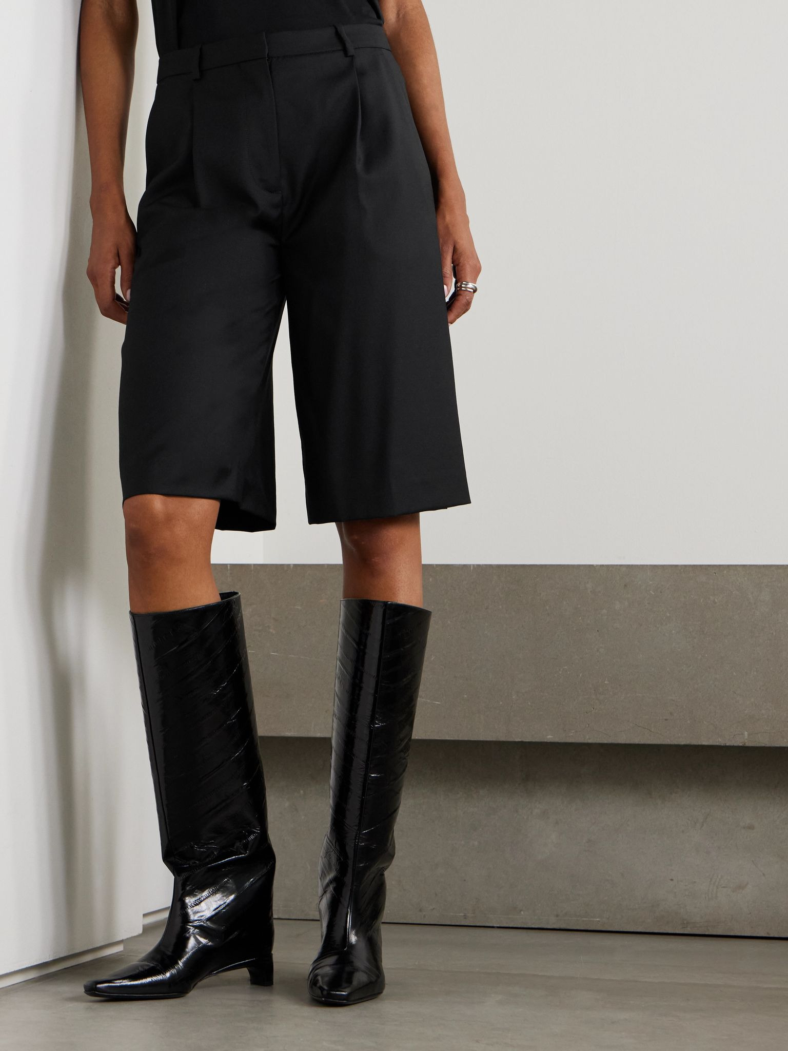 Adler pleated wool-twill shorts Black - 3