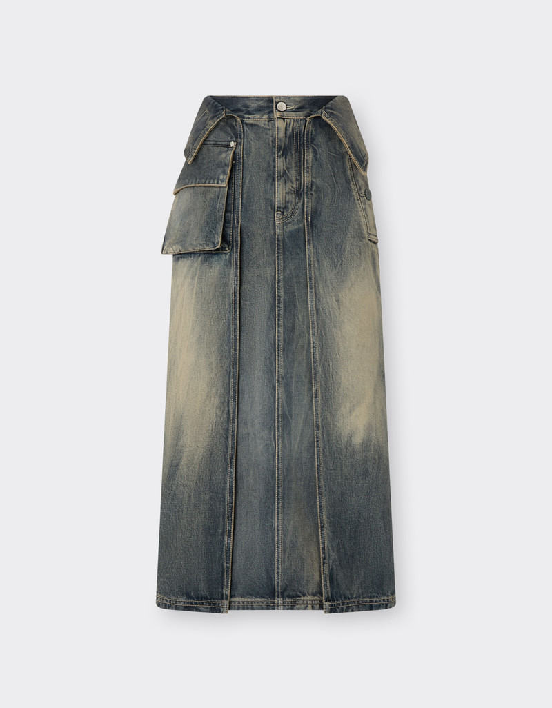 Acid-washed denim midi skirt 1