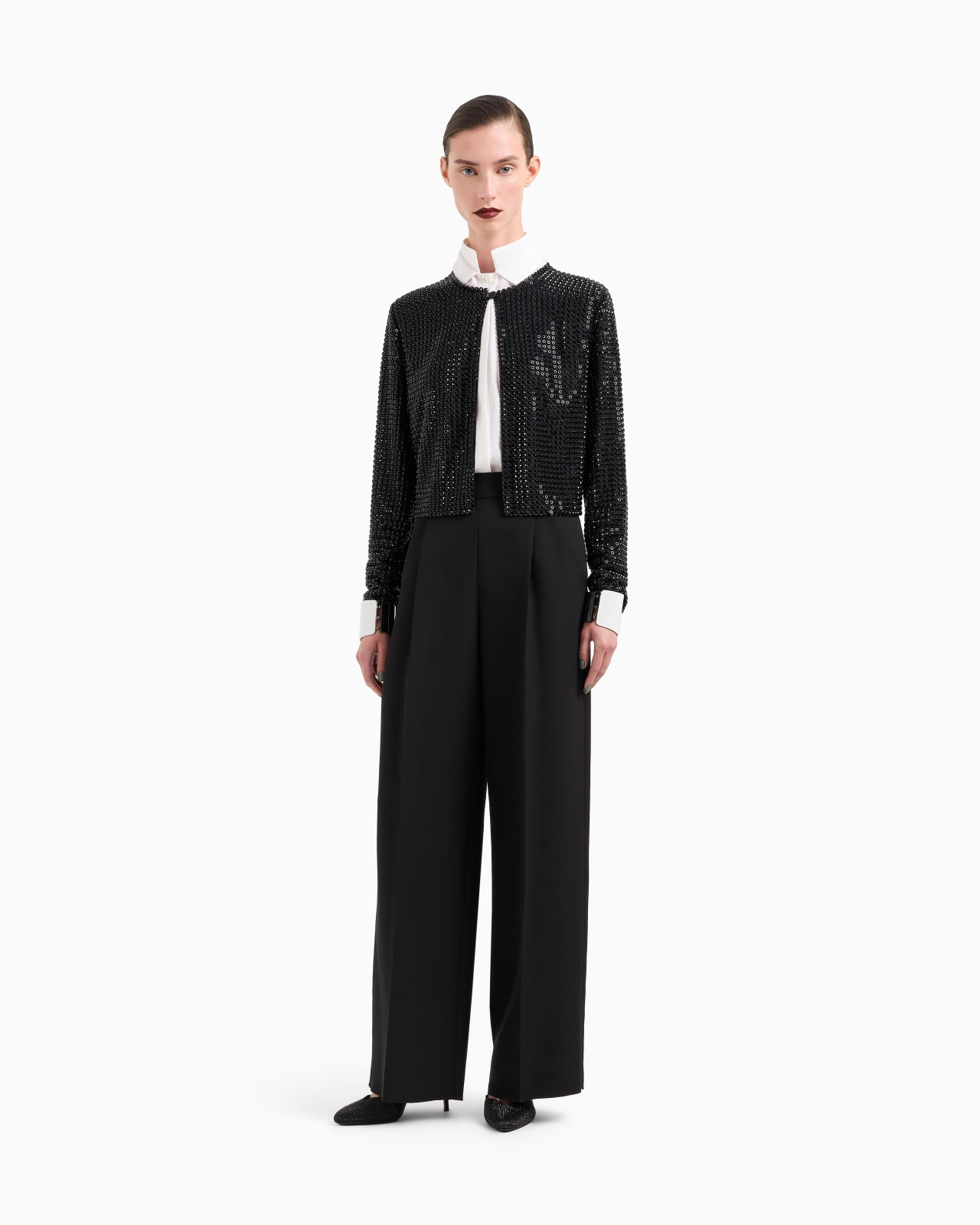 CREW-NECK SILK SATIN SHIRT WITH ALL-OVER EMBROIDERY - 2