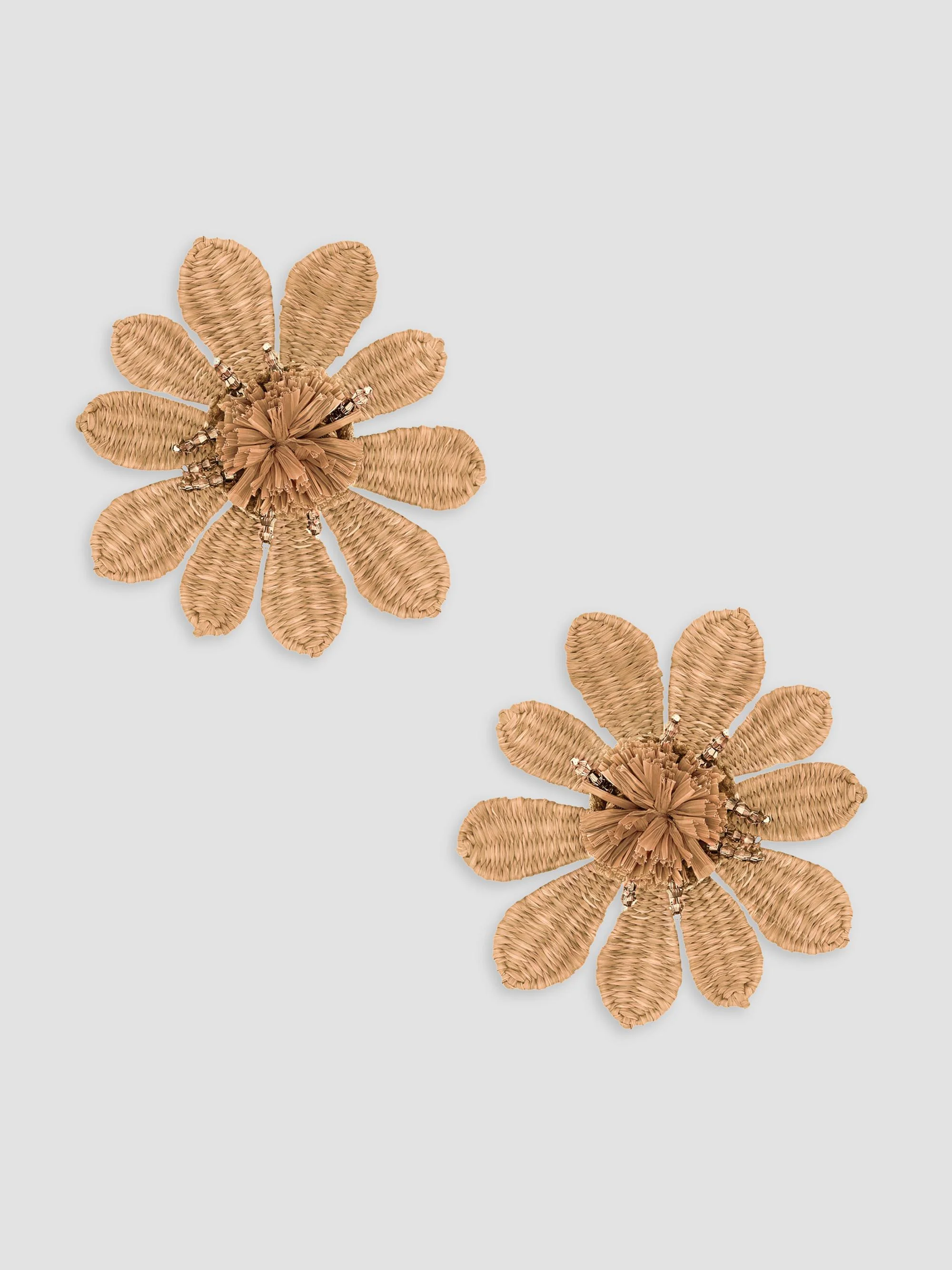 Women's Goldtone, Raffia & Glass Flower Clip-On Stud Earrings - Natural - 1