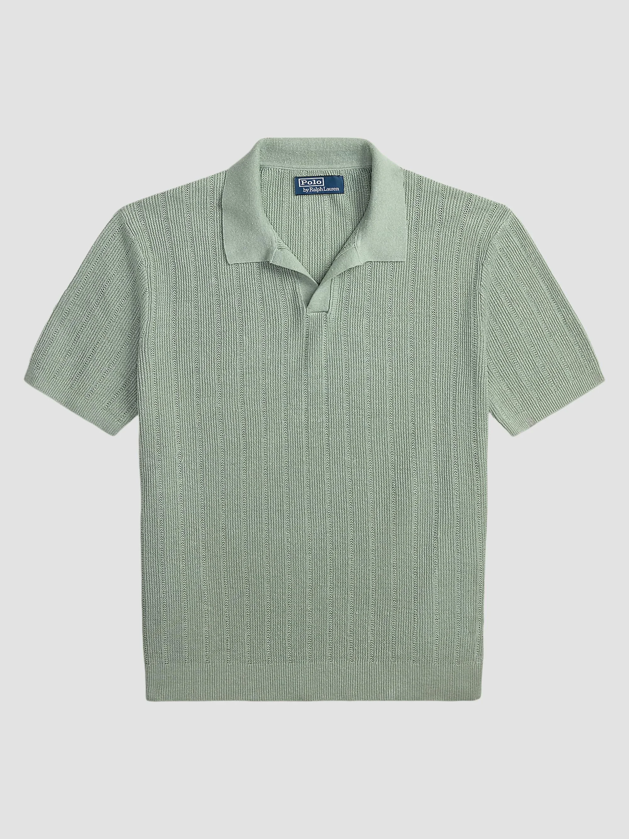 Men's Linen Rib-Knit Short-Sleeve Polo Sweater - Light Green - 1