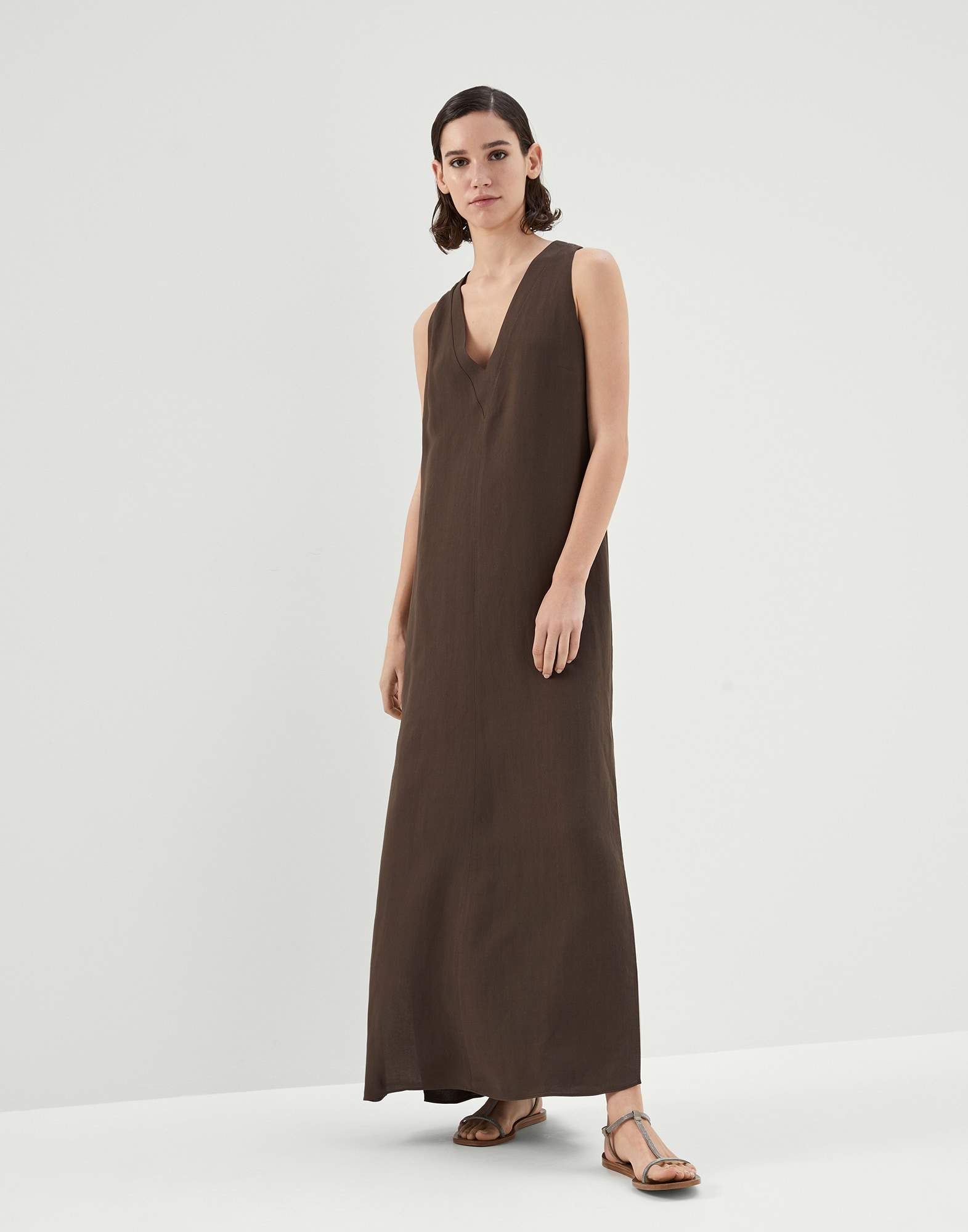 Brunello Cucinelli Viscose and linen fluid twill dress with