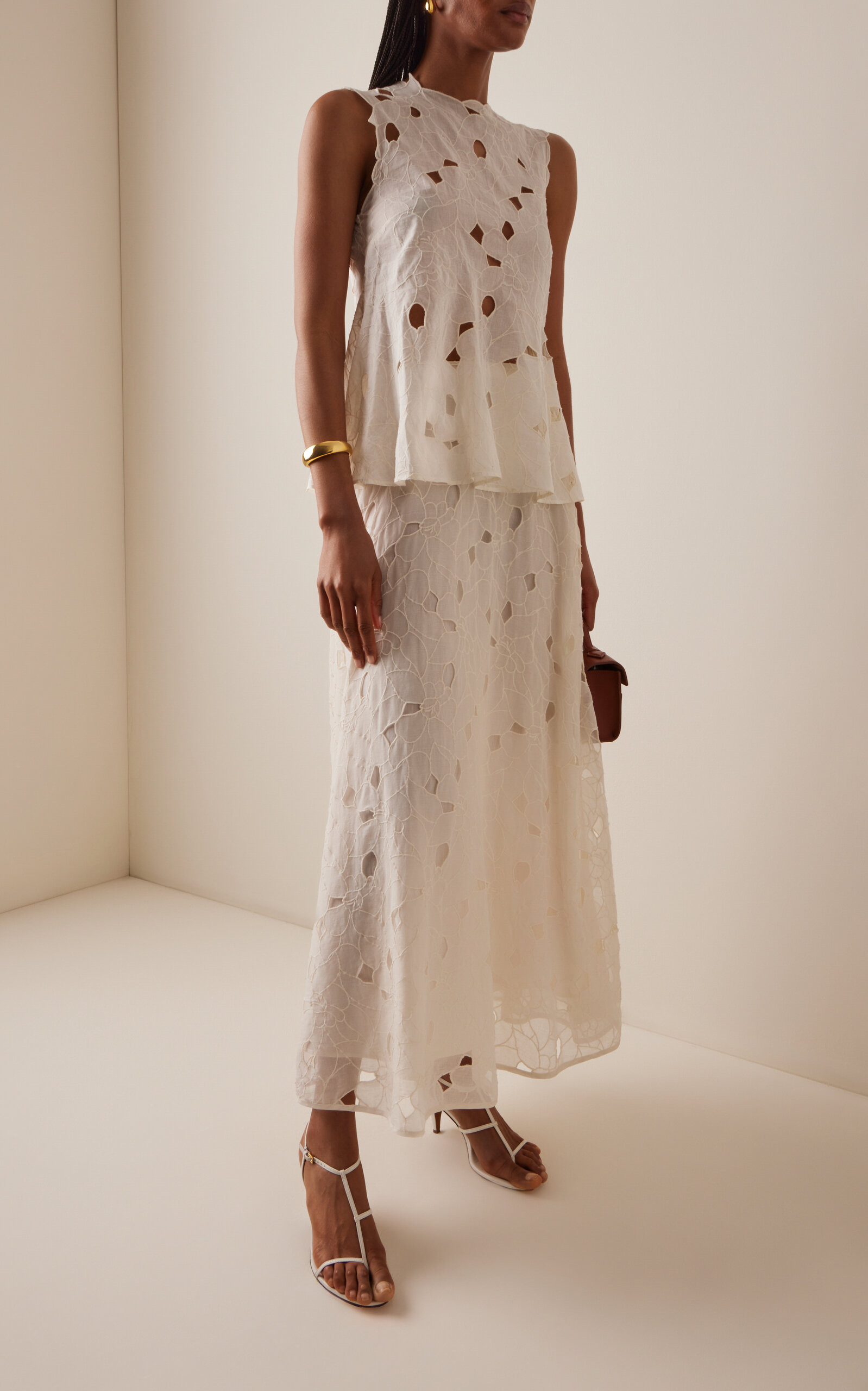 Caro Broderie Anglaise Cotton Maxi Skirt white - 2