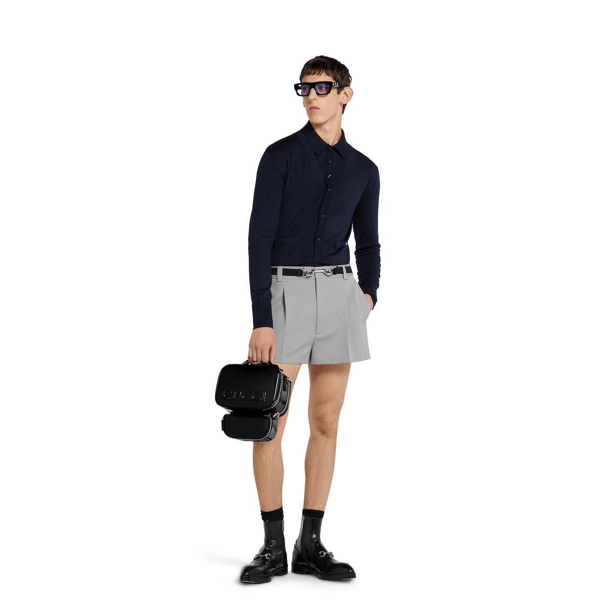 Fine wool knit polo top with intarsia - 2