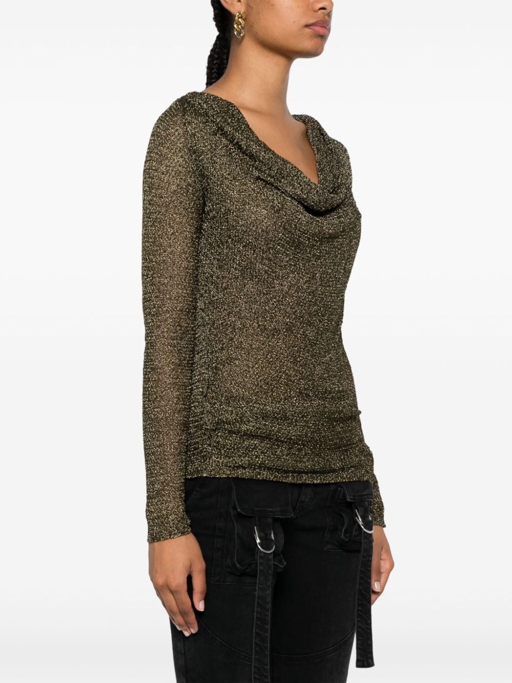 cowl-neck open-knit metallic jumper - 3