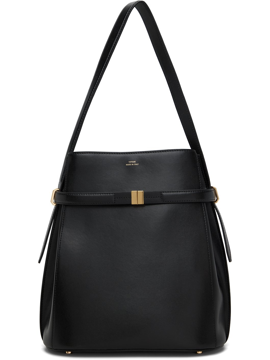 Black Belted Leather Bucket Bag - 1