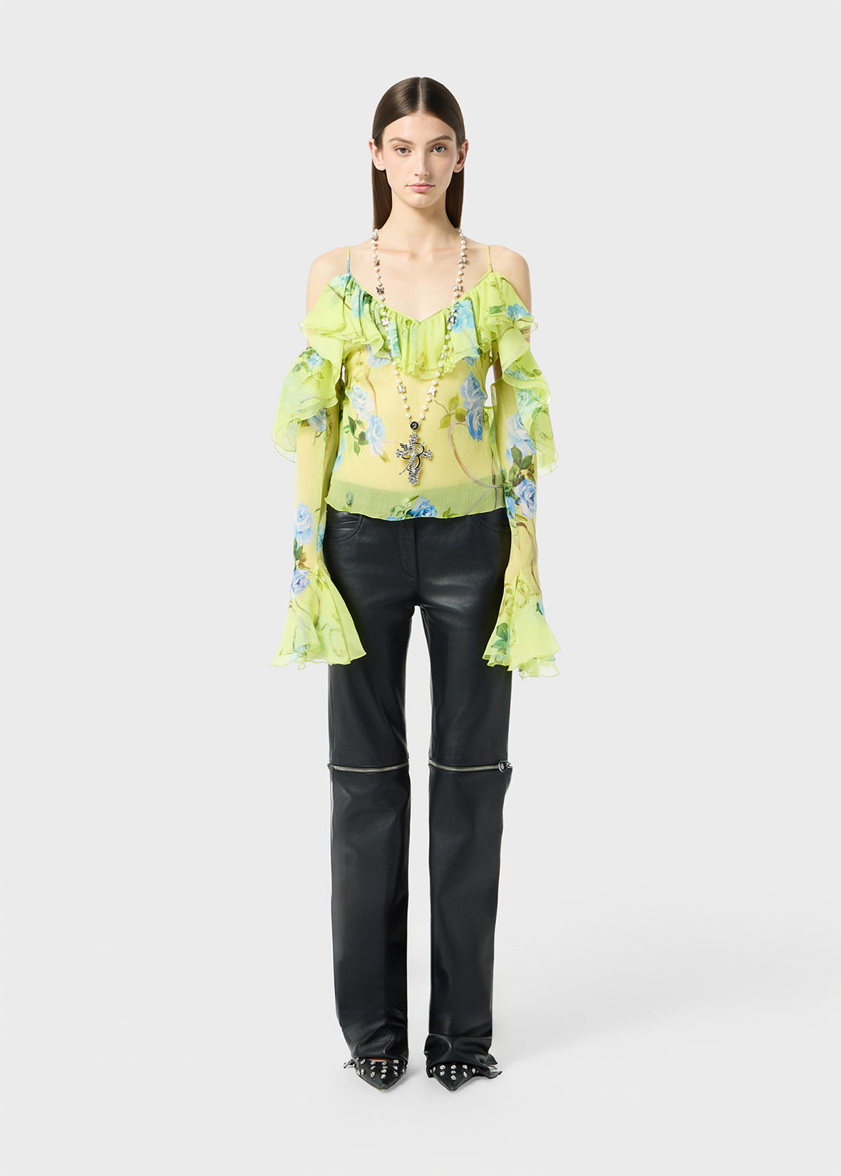 PRINTED SILK CREPONNE BLOUSE WITH RUFFLES - 2