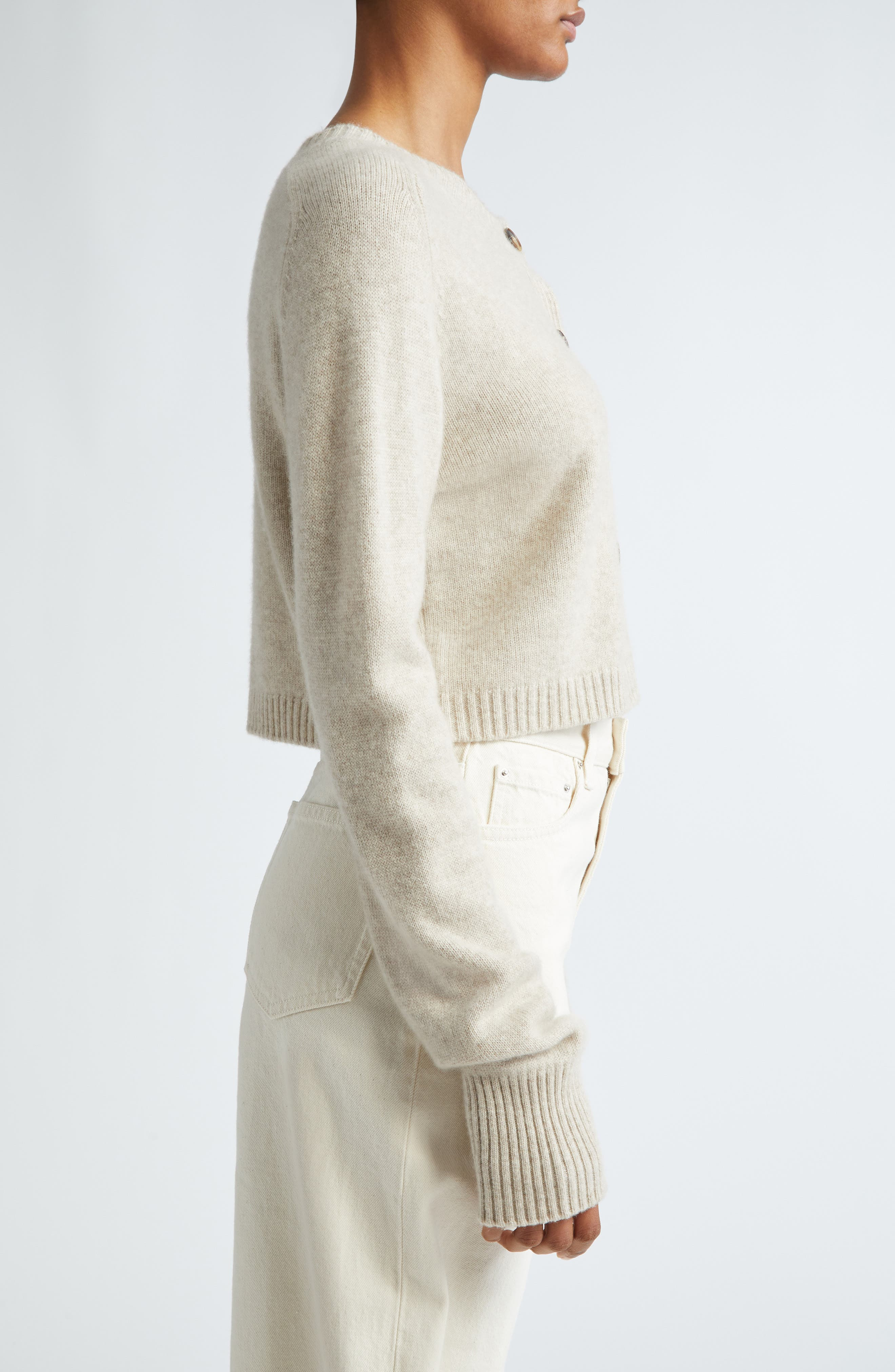 LOULOU DE SAISON Zephir Crop Cashmere Cardigan in Beige Melange at Nordstrom - 3