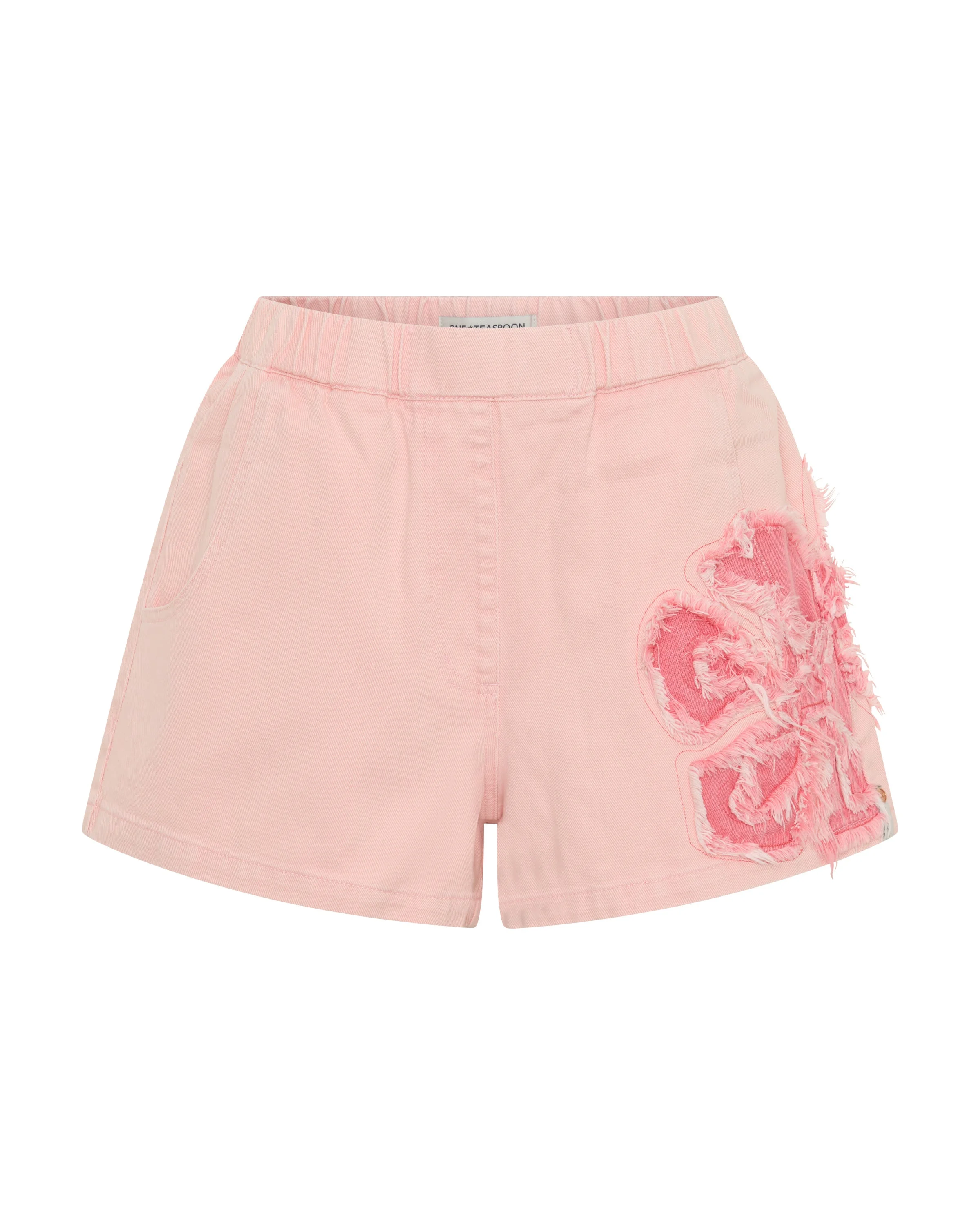 Funks High Waist Frayed Elasticated Flippy Denim Shorts - Pink Petal - 1