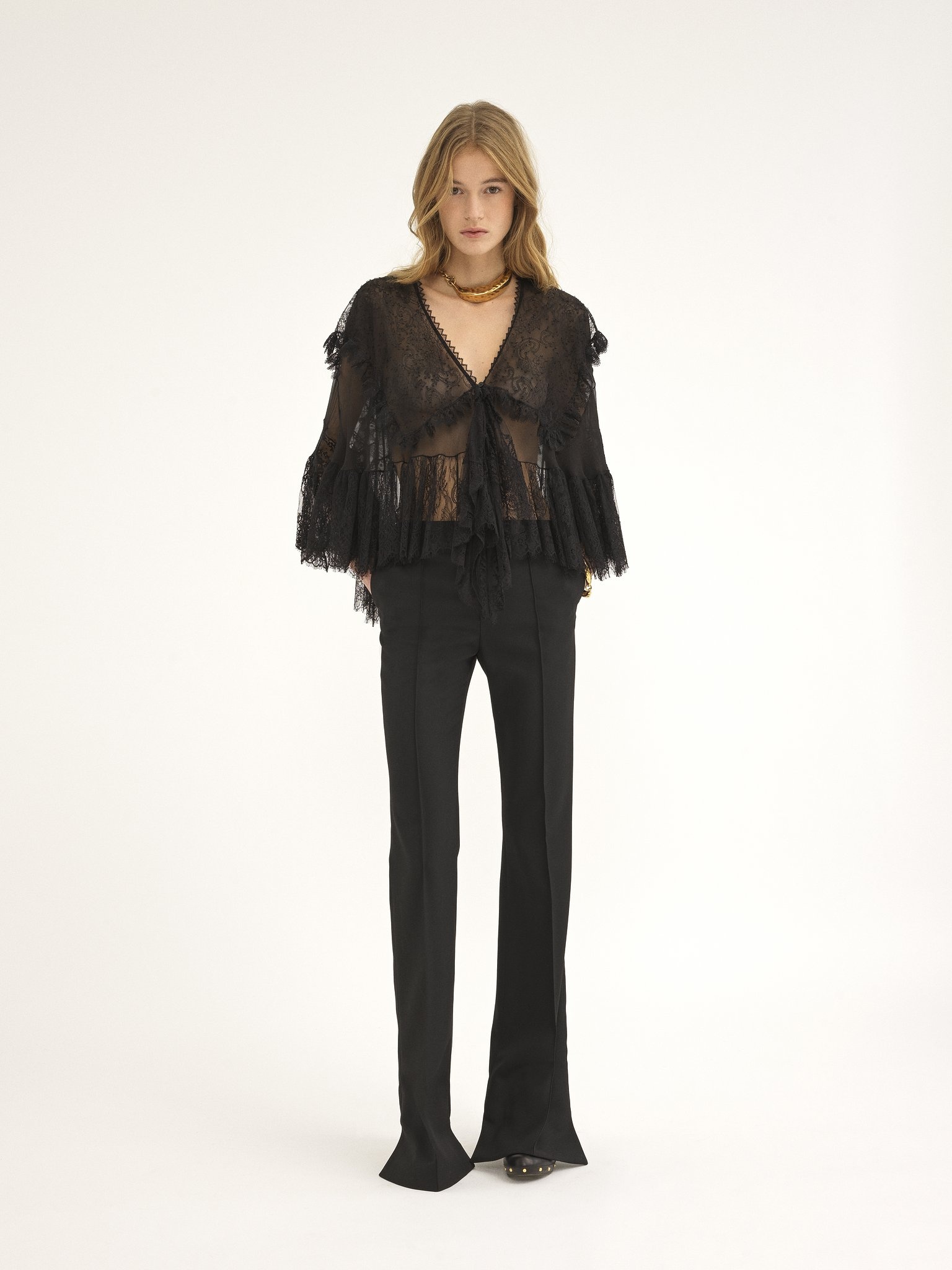 BROKEN-HEEL SLIM PANTS IN WOOL GRAIN DE POUDRE - 3