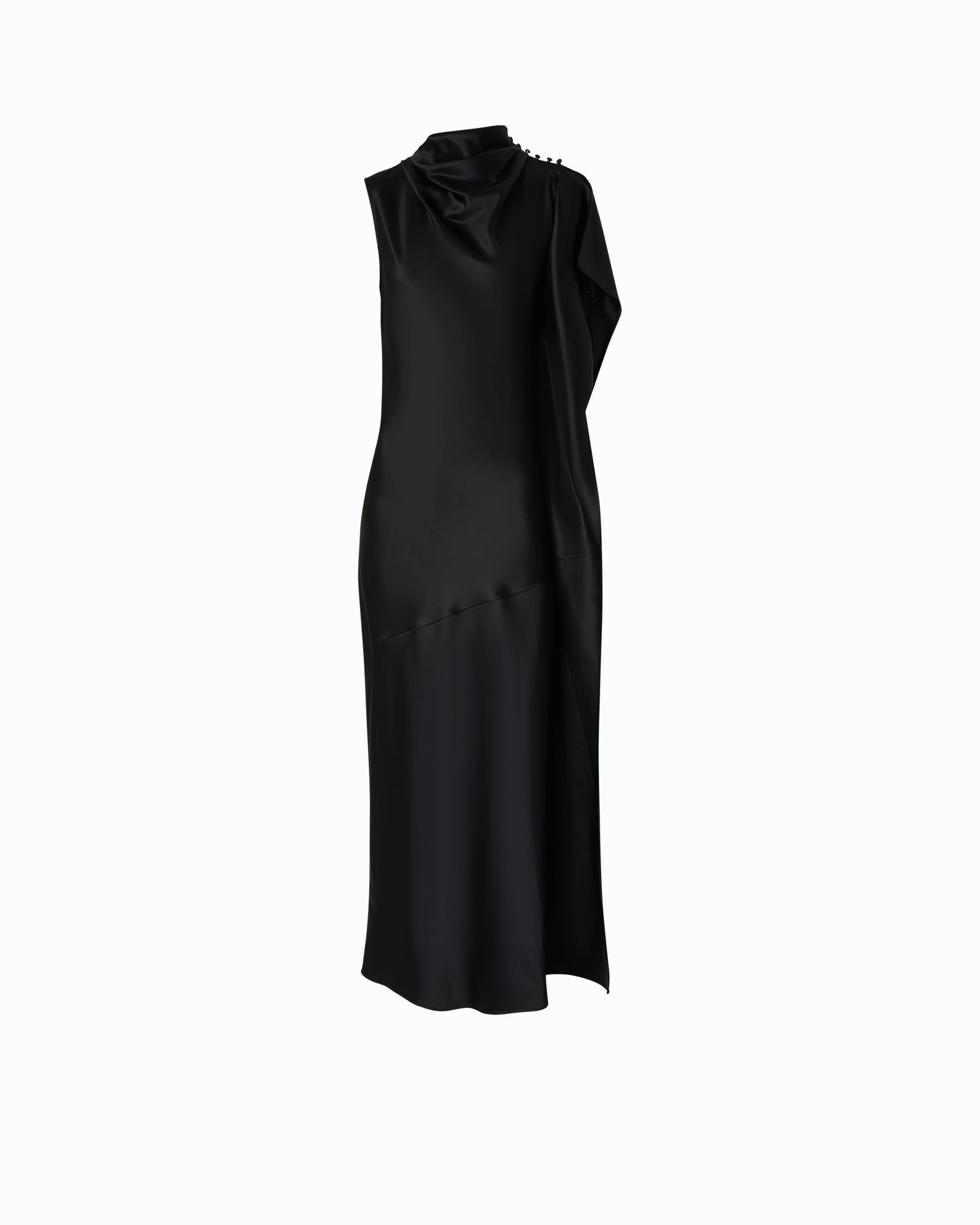 LONG, ONE-SHOULDER SATIN DRESS - 1