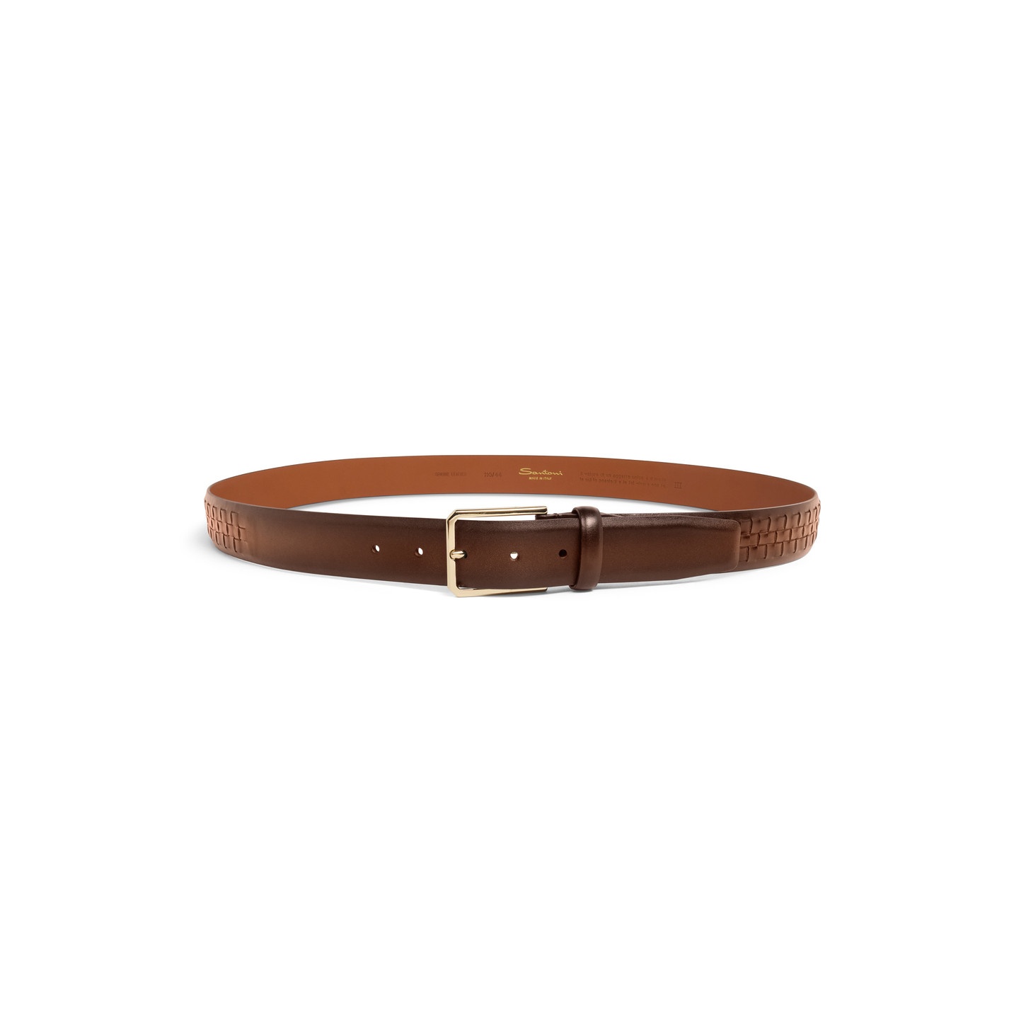 Men's brown woven leather adjustable belt - 3