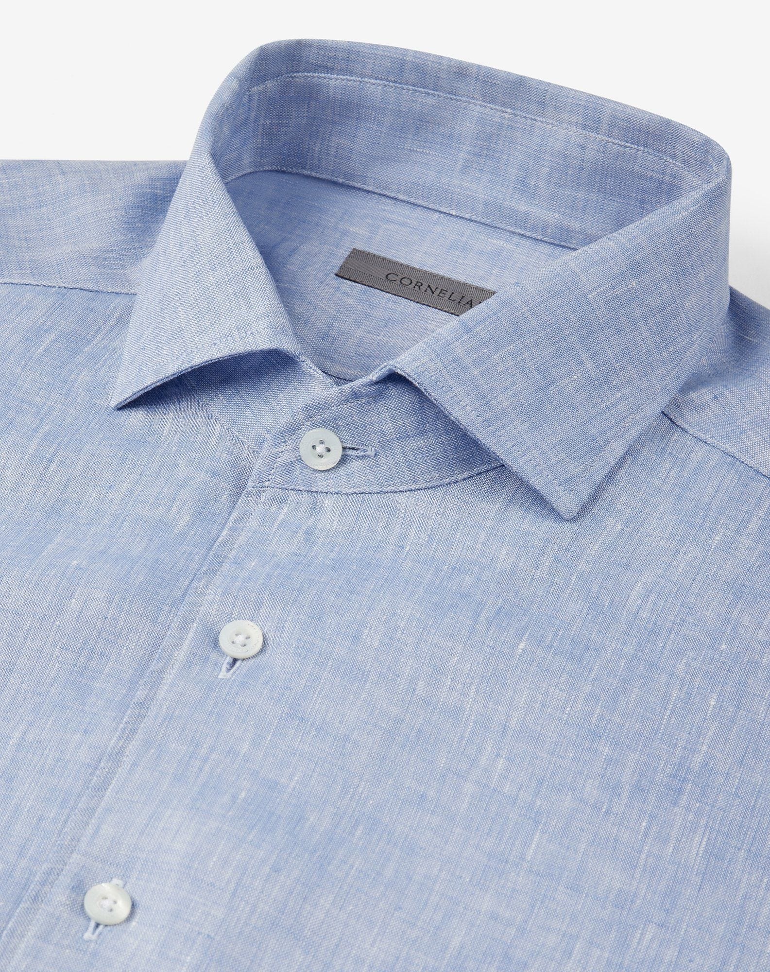 Light blue pure chambray linen shirt - 4