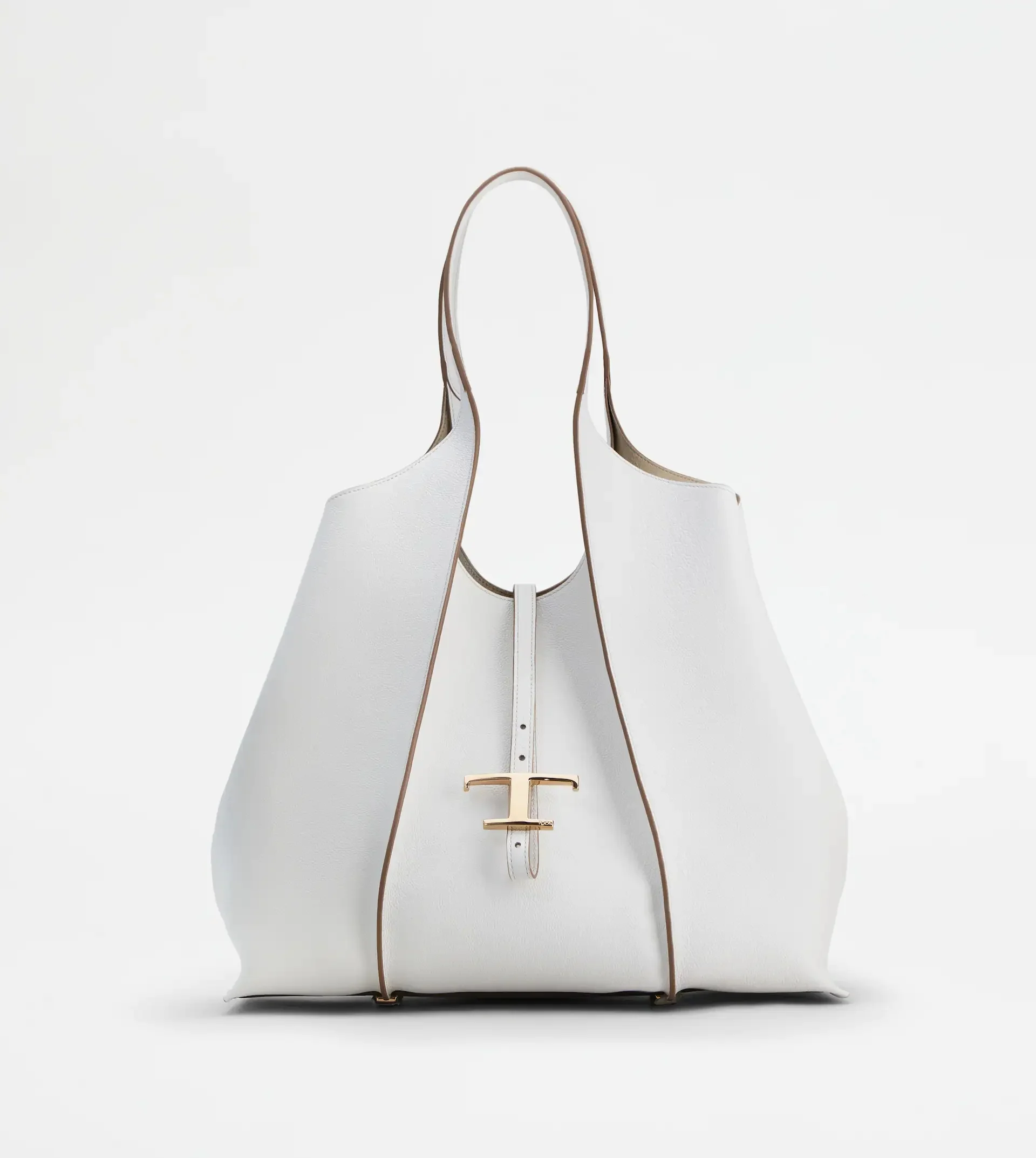 T TIMELESS SHOPPING BAG IN LEATHER MEDIUM - WHITE - 1