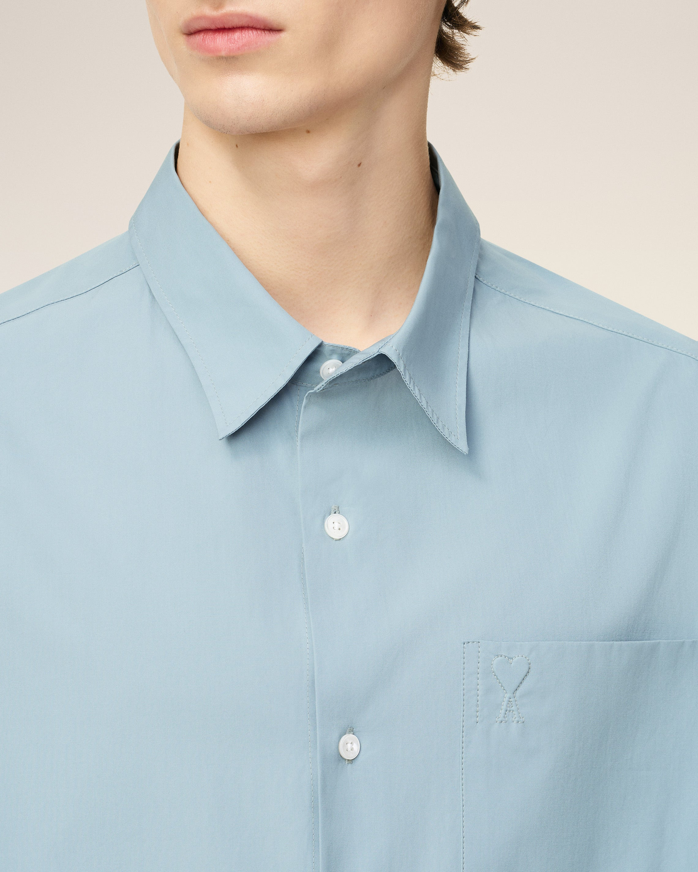 BLUE COTTON EMBOSSED AMI DE COEUR BOXY SHIRT - 4