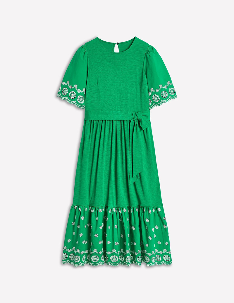Isabel Broderie Mix maxi Dress-Rich Emerald 1