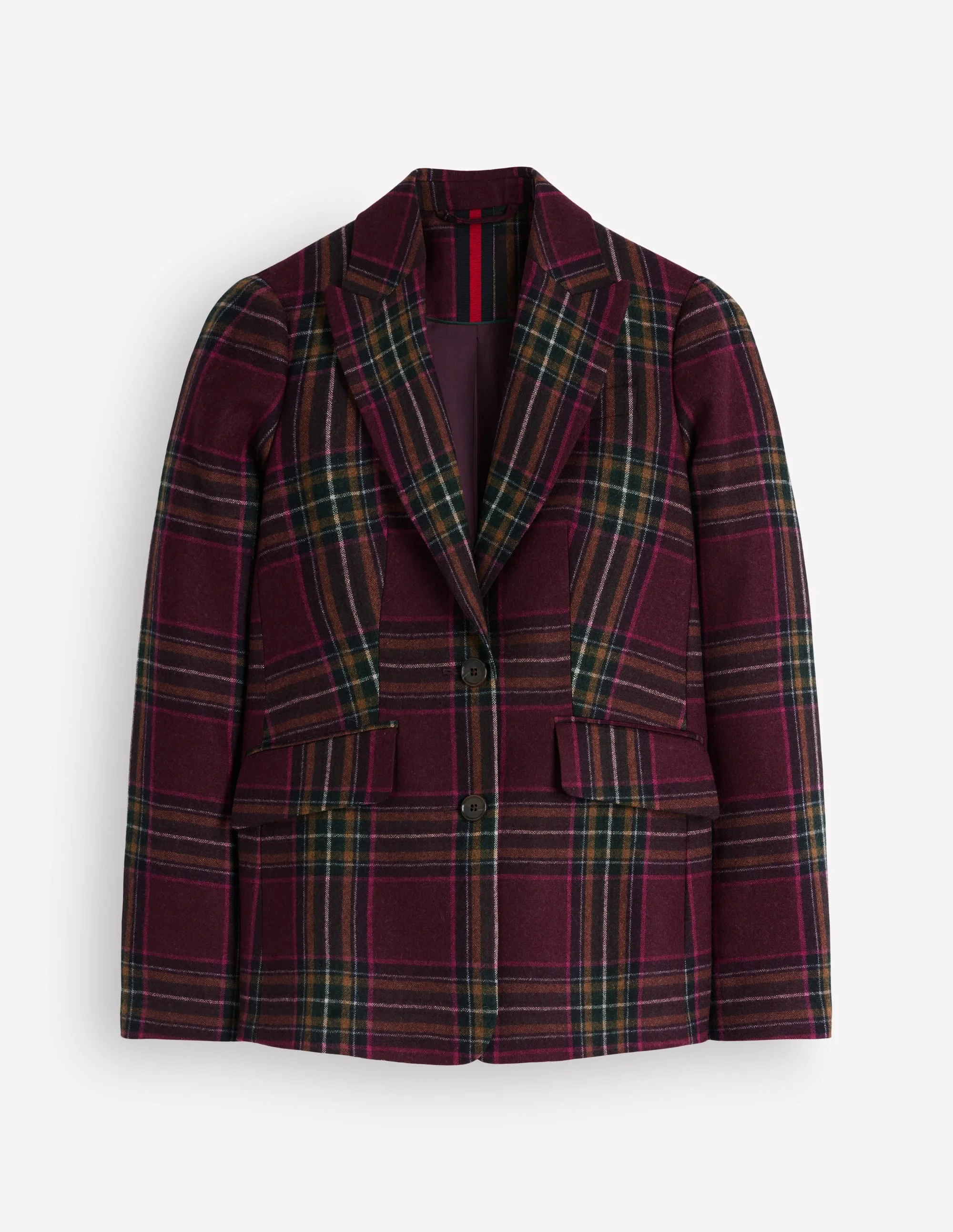 Stamford Wool Blazer-Maroon And Olive Check - 1