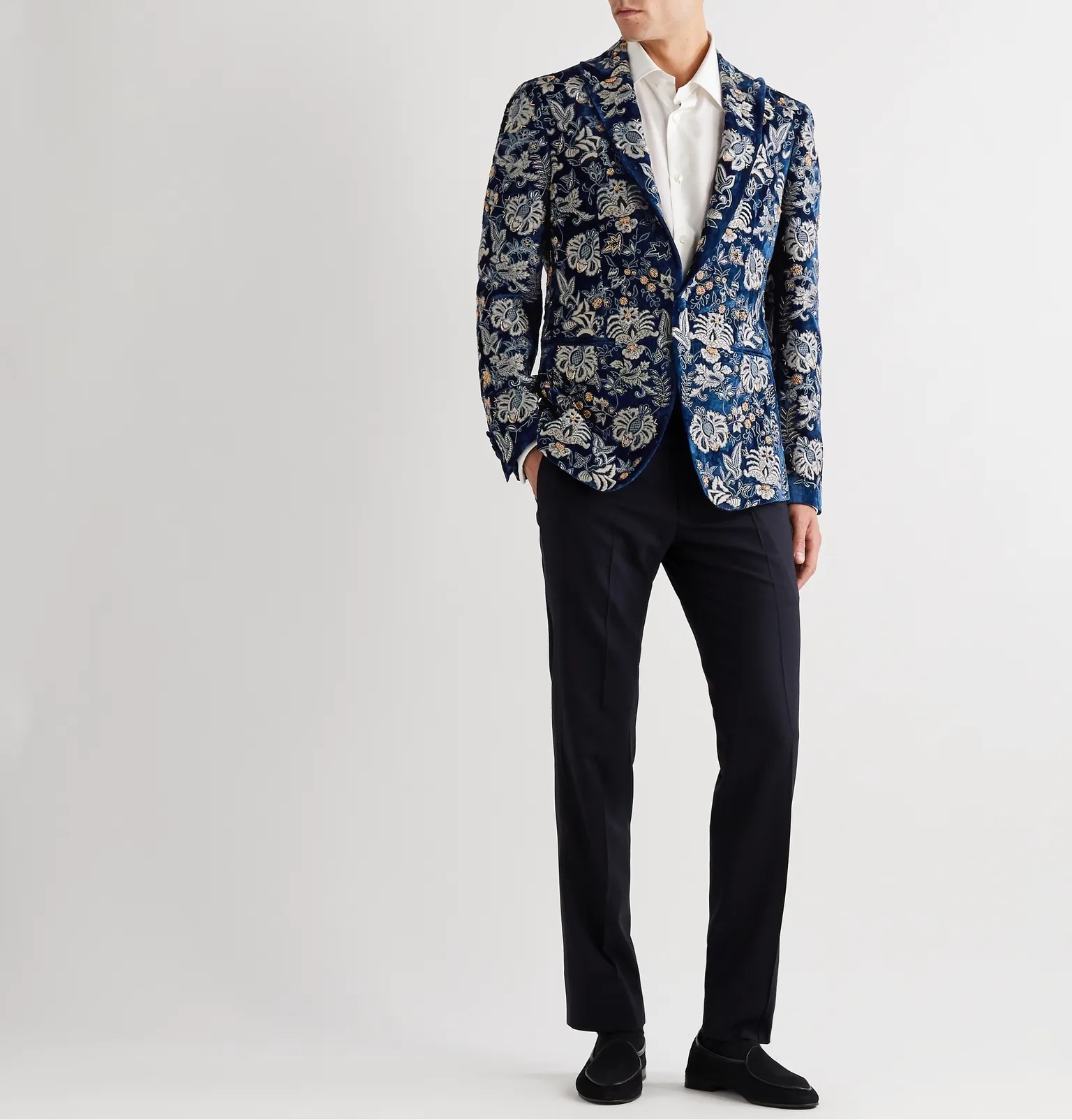 Slim-Fit Embellished Velvet Tuxedo Jacket - 2