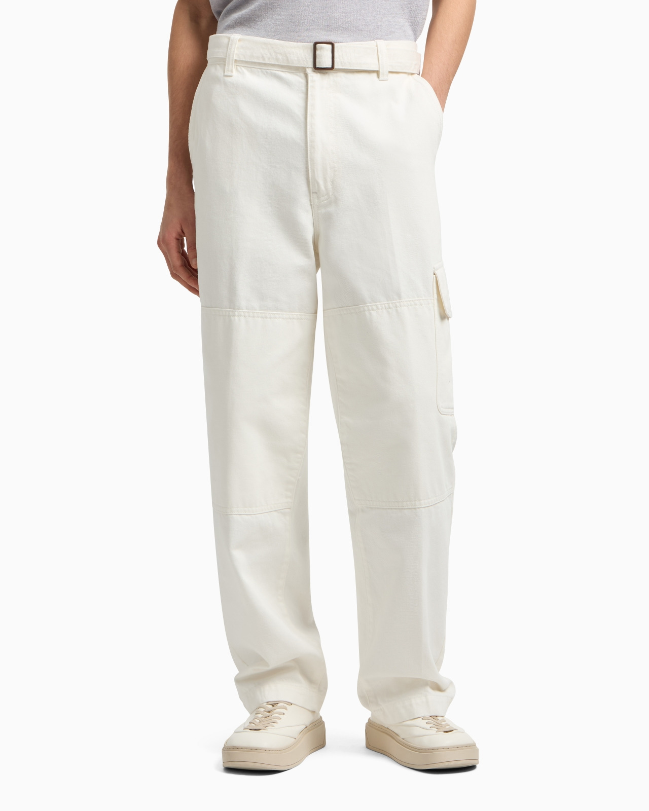 DENIM-EFFECT TWILL CARGO TROUSERS WITH BELT - 4