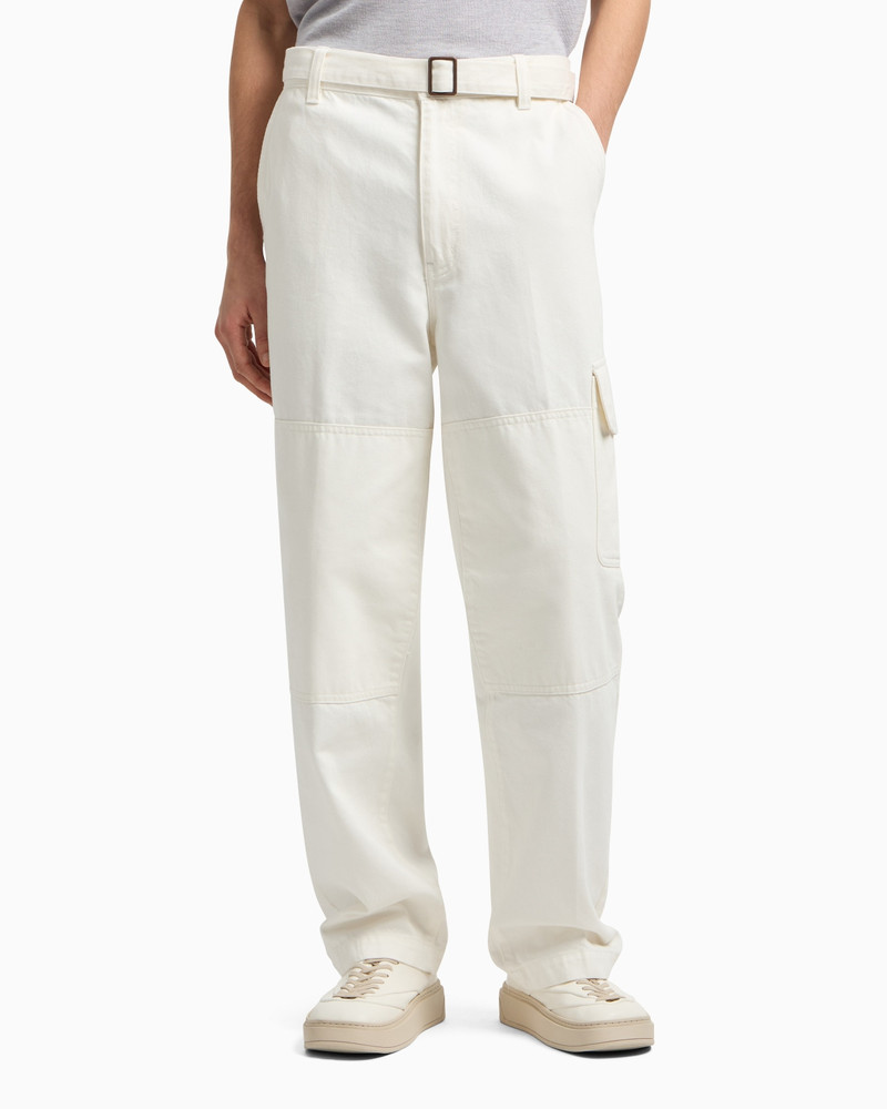 EMPORIO ARMANI DENIM-EFFECT TWILL CARGO TROUSERS WITH BELT outlook