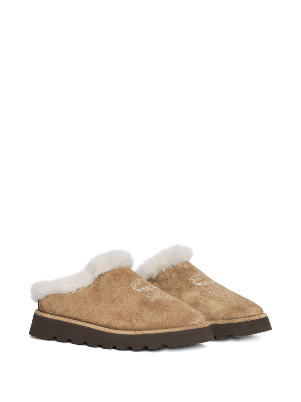 embroidered fur-trimmed mules - 2