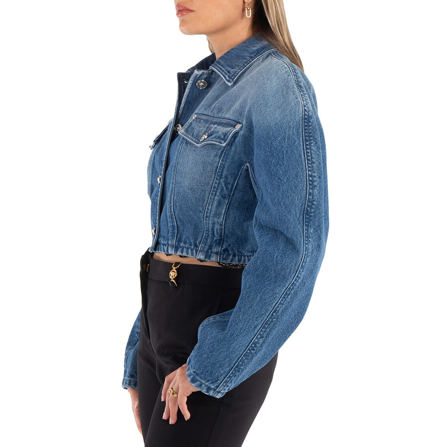 Versace Ladies Medium Blue Cropped Denim Jacket - 4