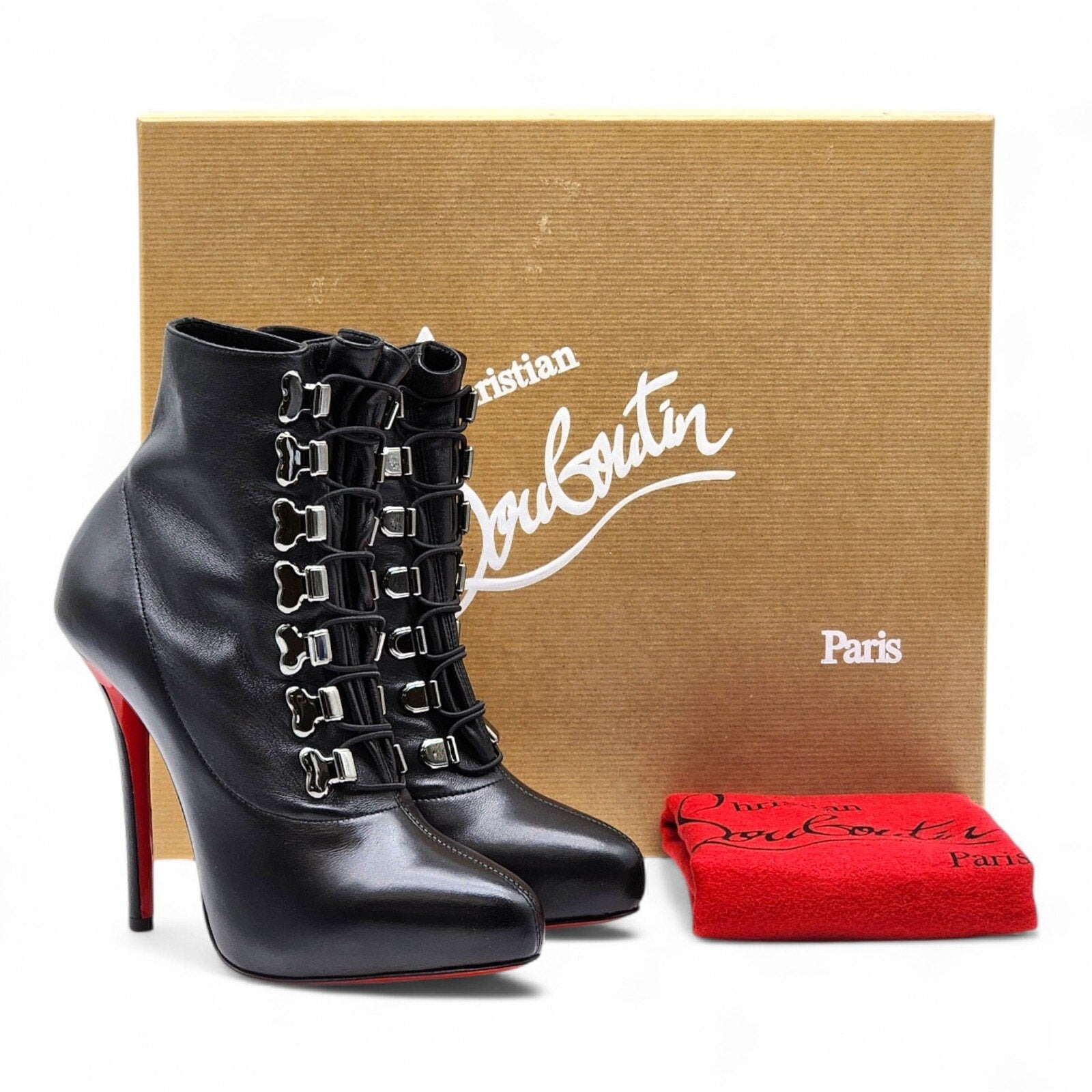 Christian Louboutin Troopista 120 Leather Ankle Boots Pumps Black EU 37 US 6.5 - 7