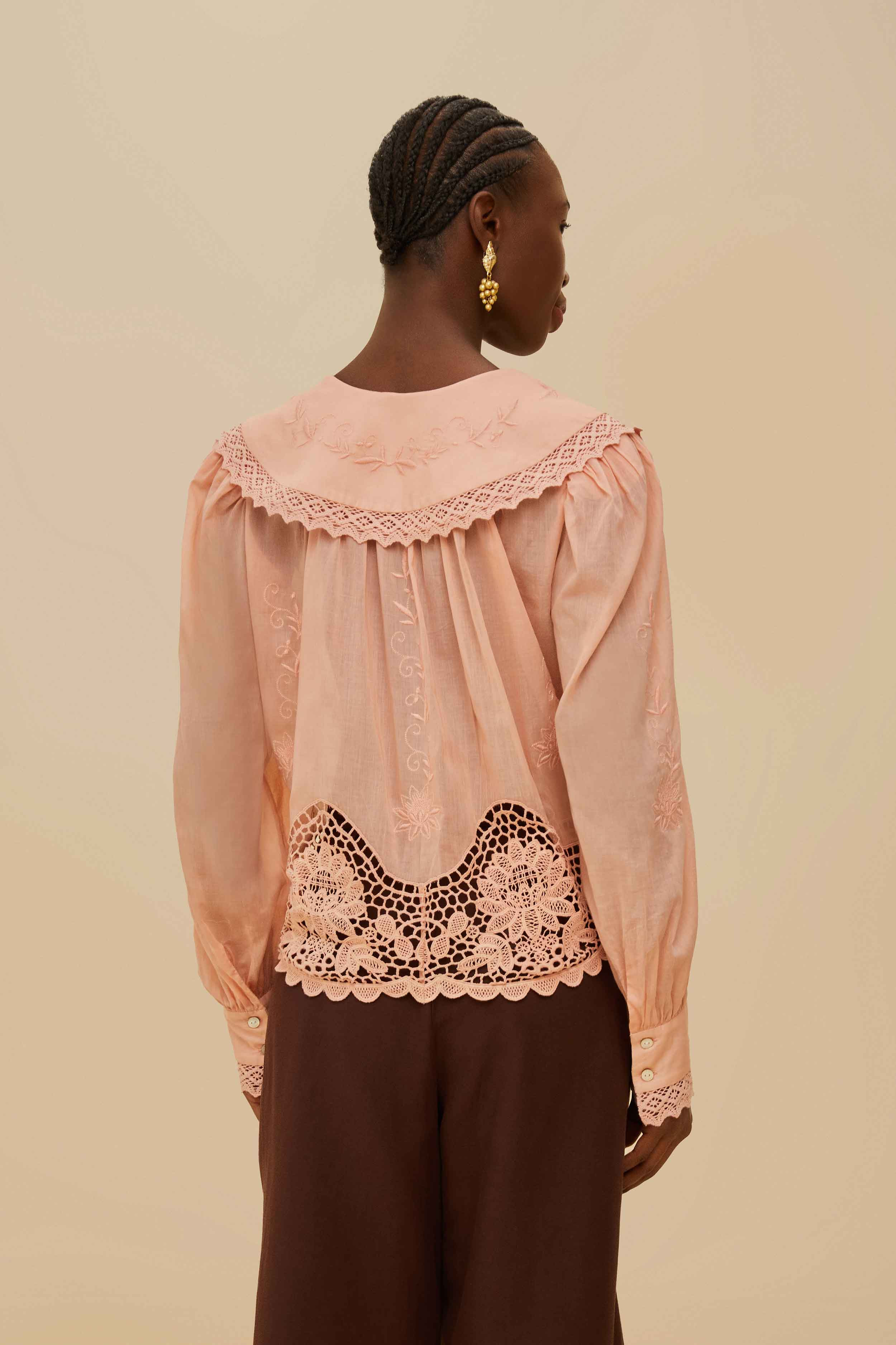 Pink Lacy Long Sleeve Blouse - 3