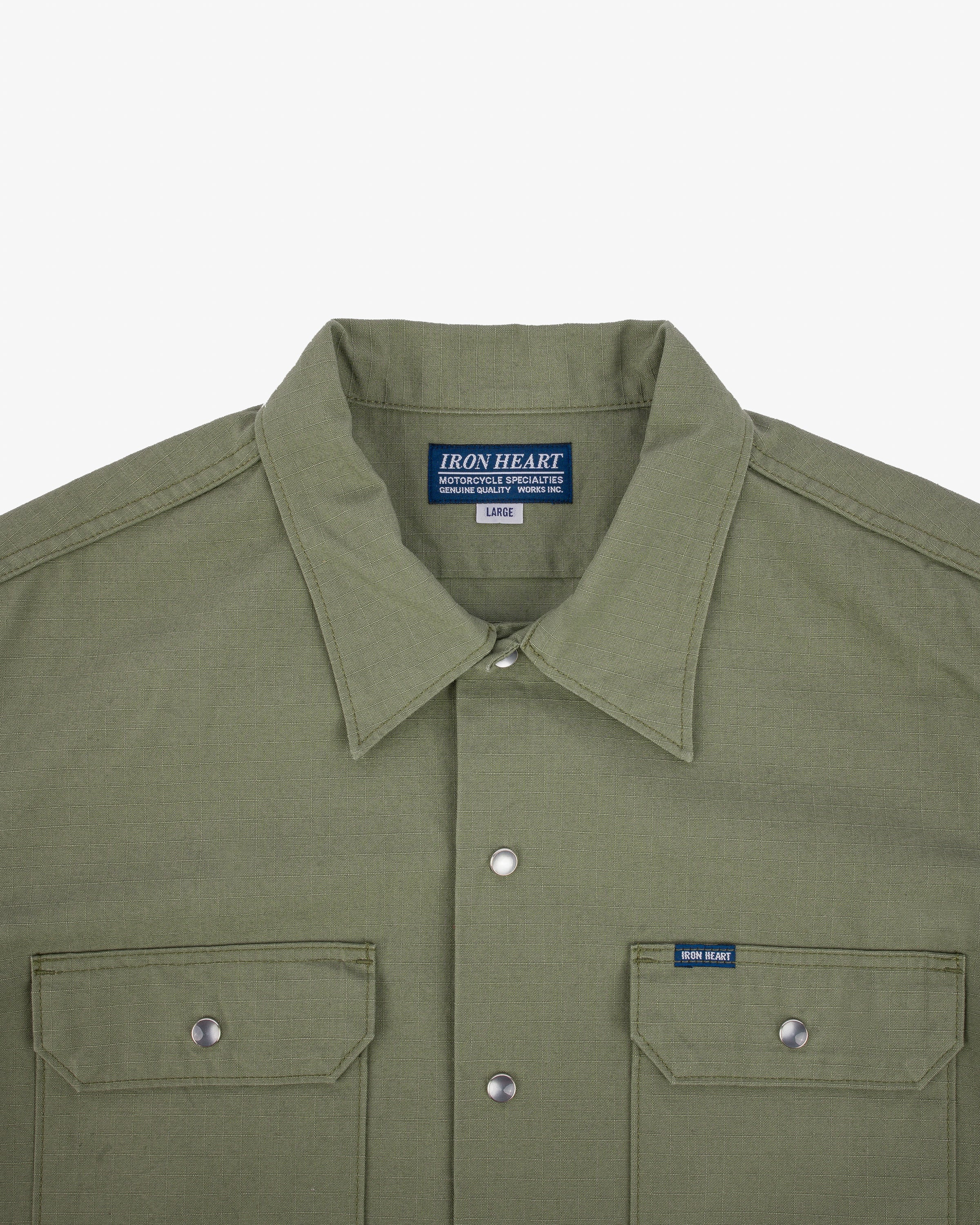 IHSH-415-GRN 8oz Ripstop Short Sleeved Mechanic Shirt - Military Green - 16