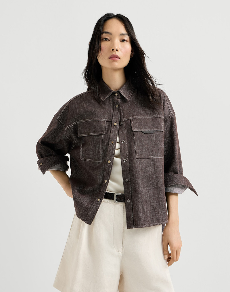 Sparkling no-fade denim shirt with shiny flap detail 2