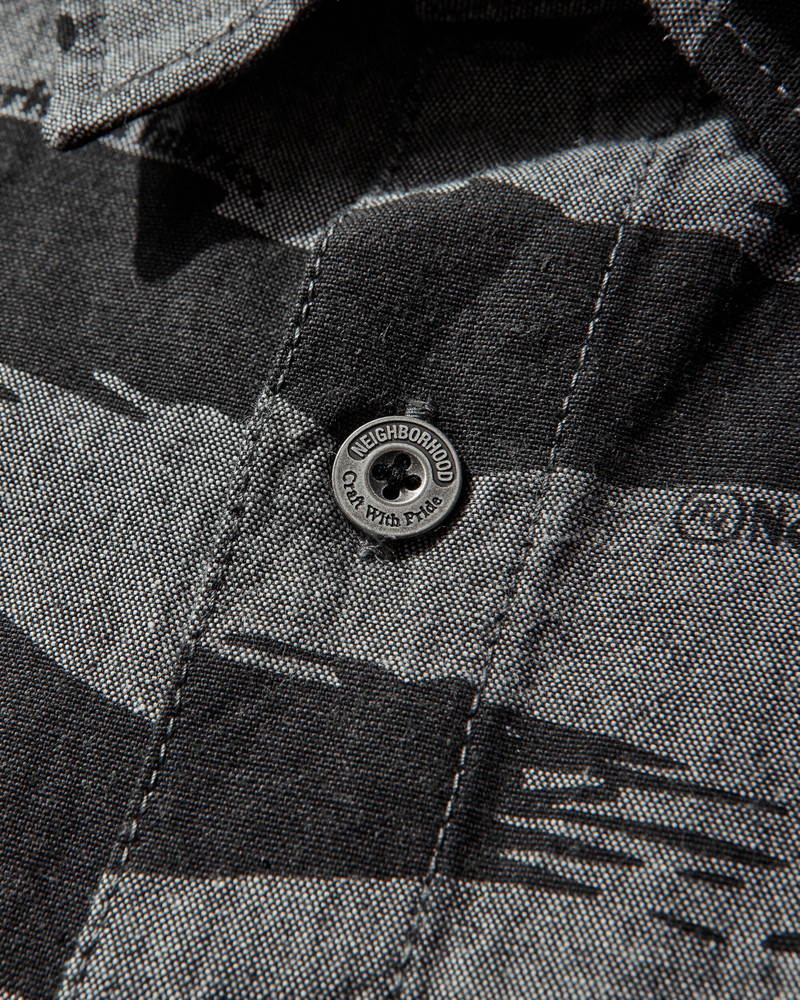 Men's Camo Pattern Chambray Longsleeve Shirt Black 4