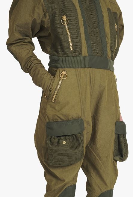 Khaki nylon cargo jumpsuit - 9