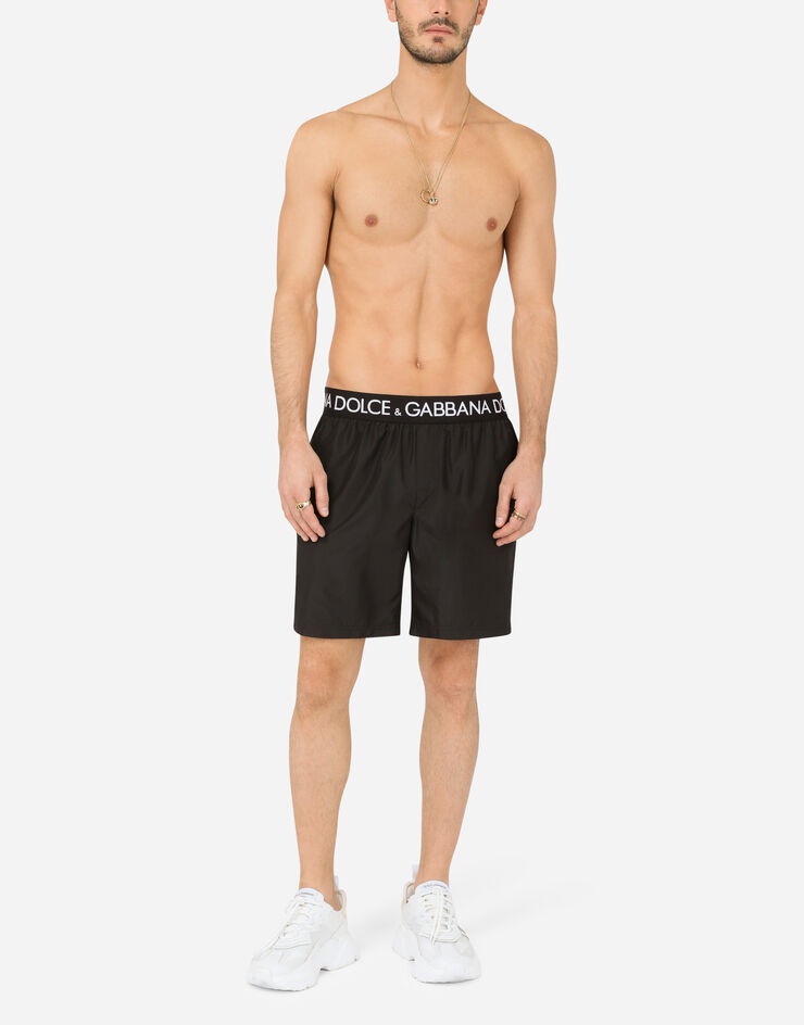 Mid-length swim trunks with branded stretch waistband - 2